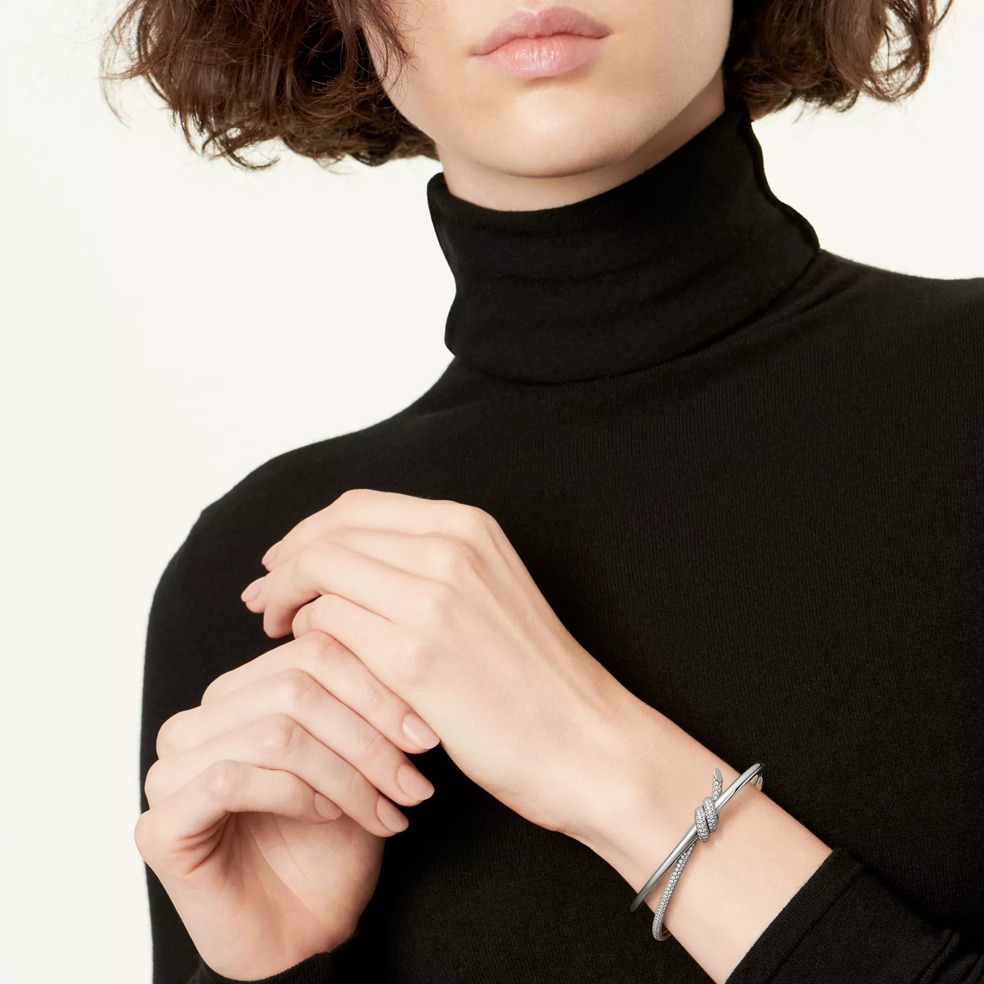 AV Lucent Bracelet - Double Row Diamond Hinged Bangle (White Gold)