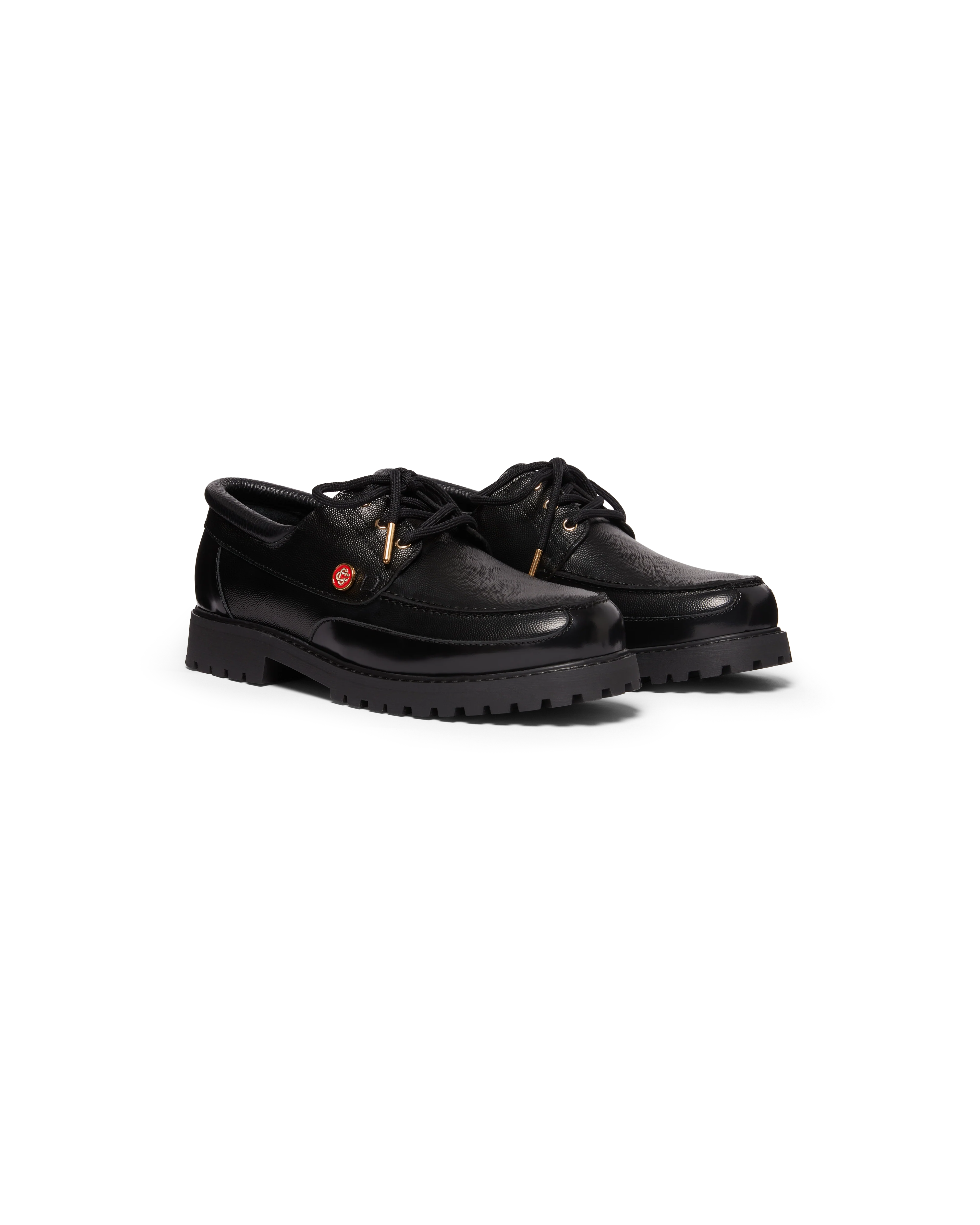 Men's Black Leather Boat Shoes