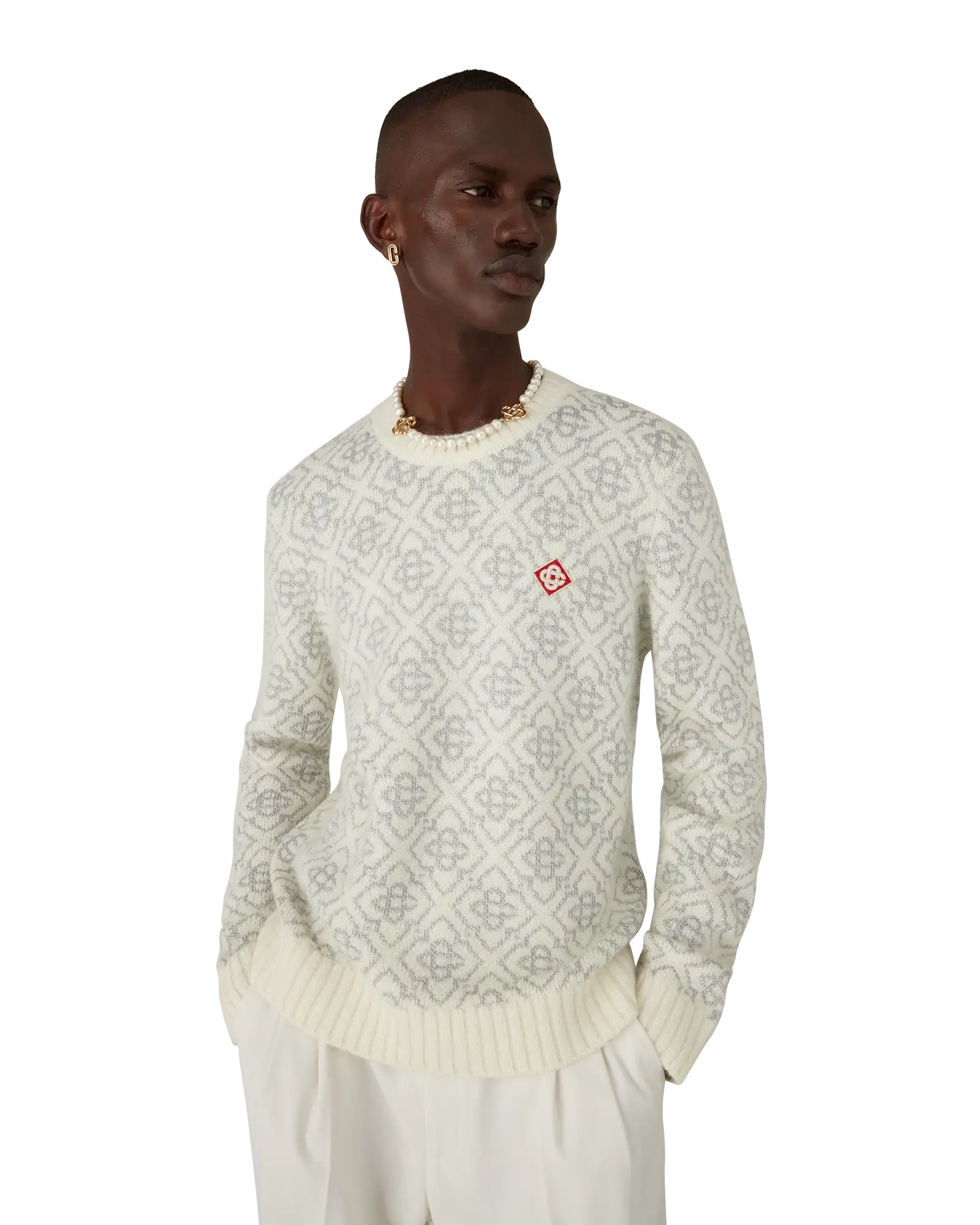 Silver Monogram Mohair Blend Crew Neck