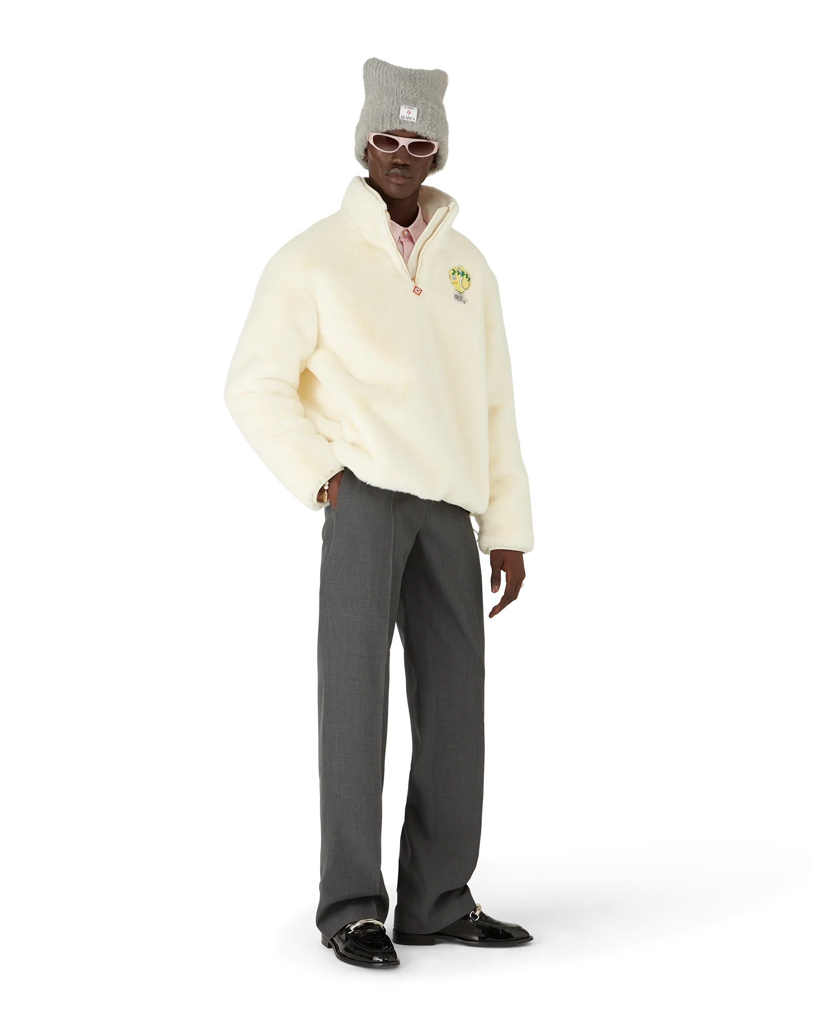 Tennis Mascot Quarter Zip Faux Fur Jacket