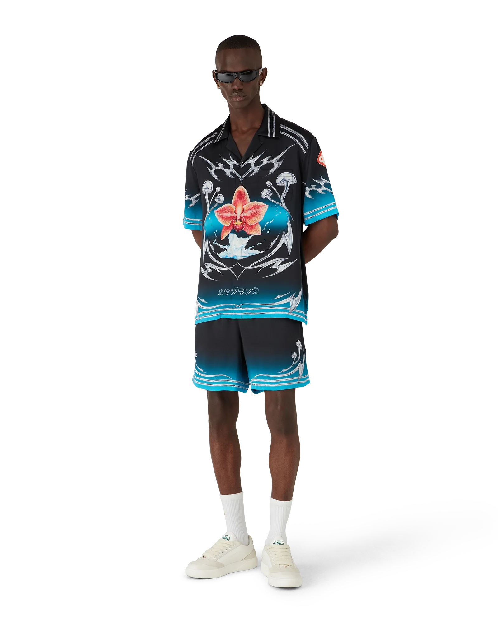 Blades Short Sleeve Silk Satin Shirt