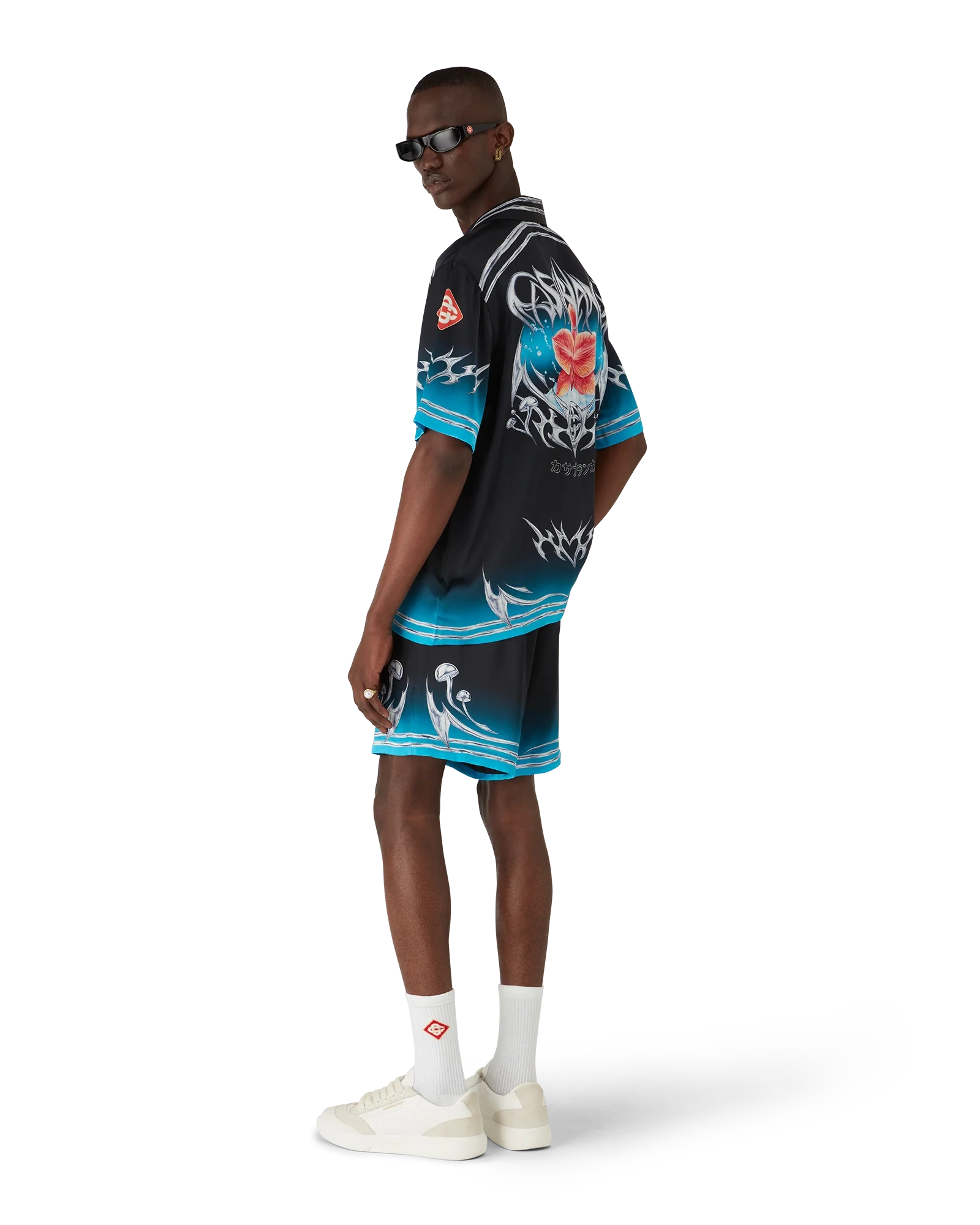 Blades Short Sleeve Silk Satin Shirt