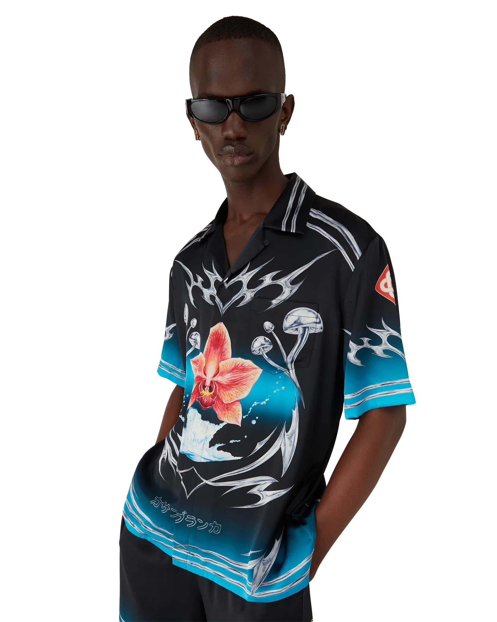 Blades Short Sleeve Silk Satin Shirt
