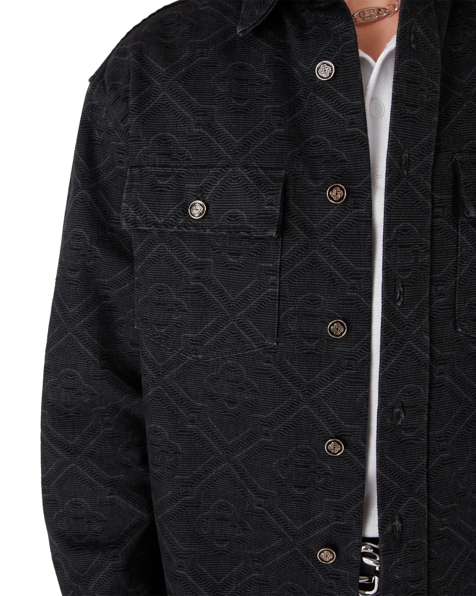 Black Laser Long Sleeve Denim Shirt