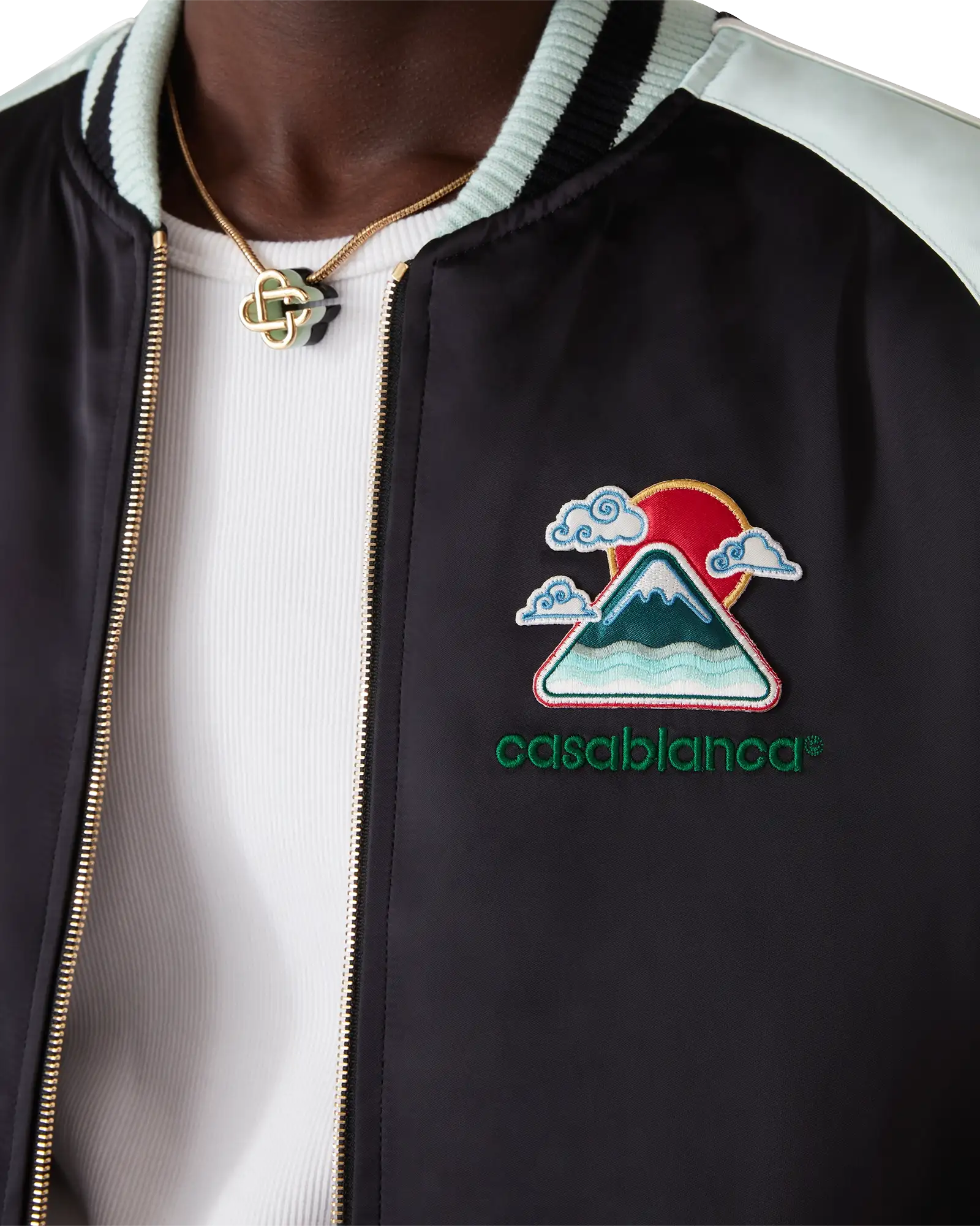 Embroidered Satin Bomber Jacket