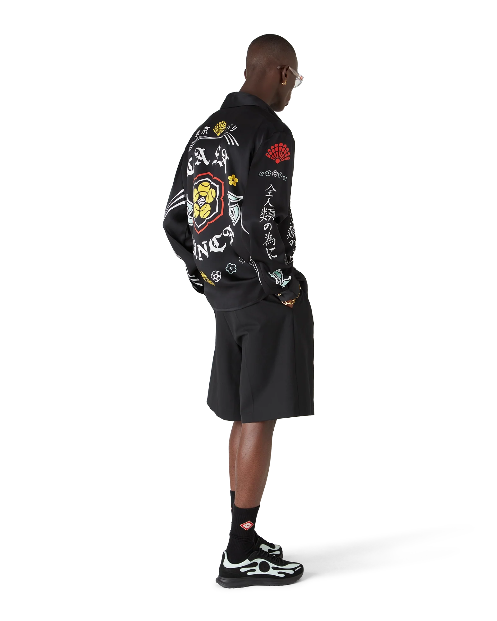 Emblem Long Sleeve Silk Satin Shirt