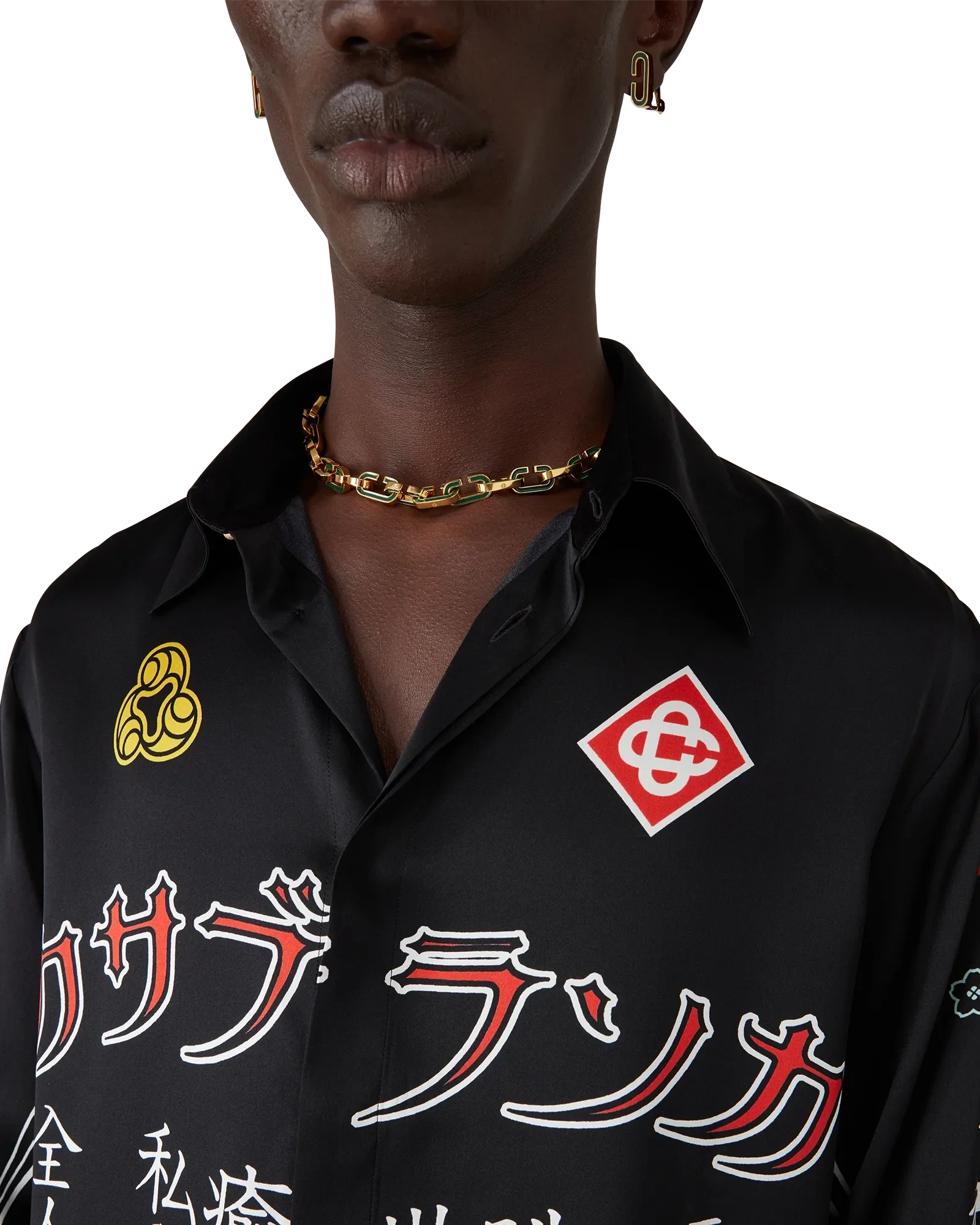 Emblem Long Sleeve Silk Satin Shirt