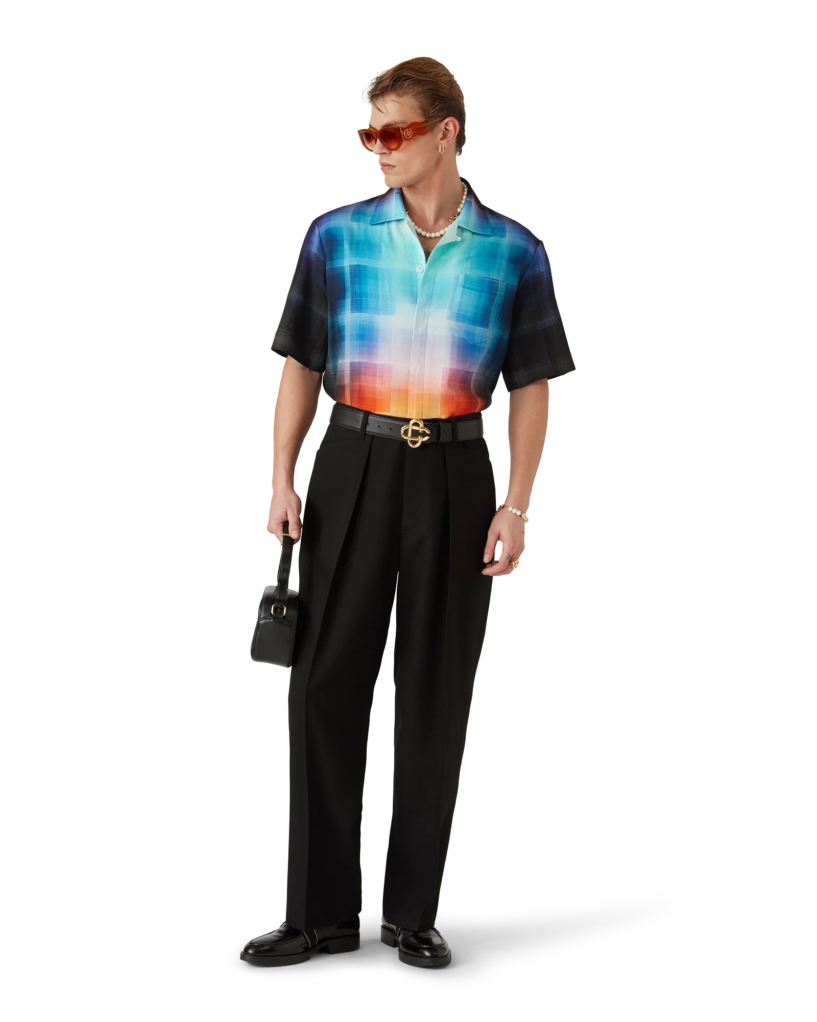 Gradient Check Viscose Blend Short Sleeve Shirt