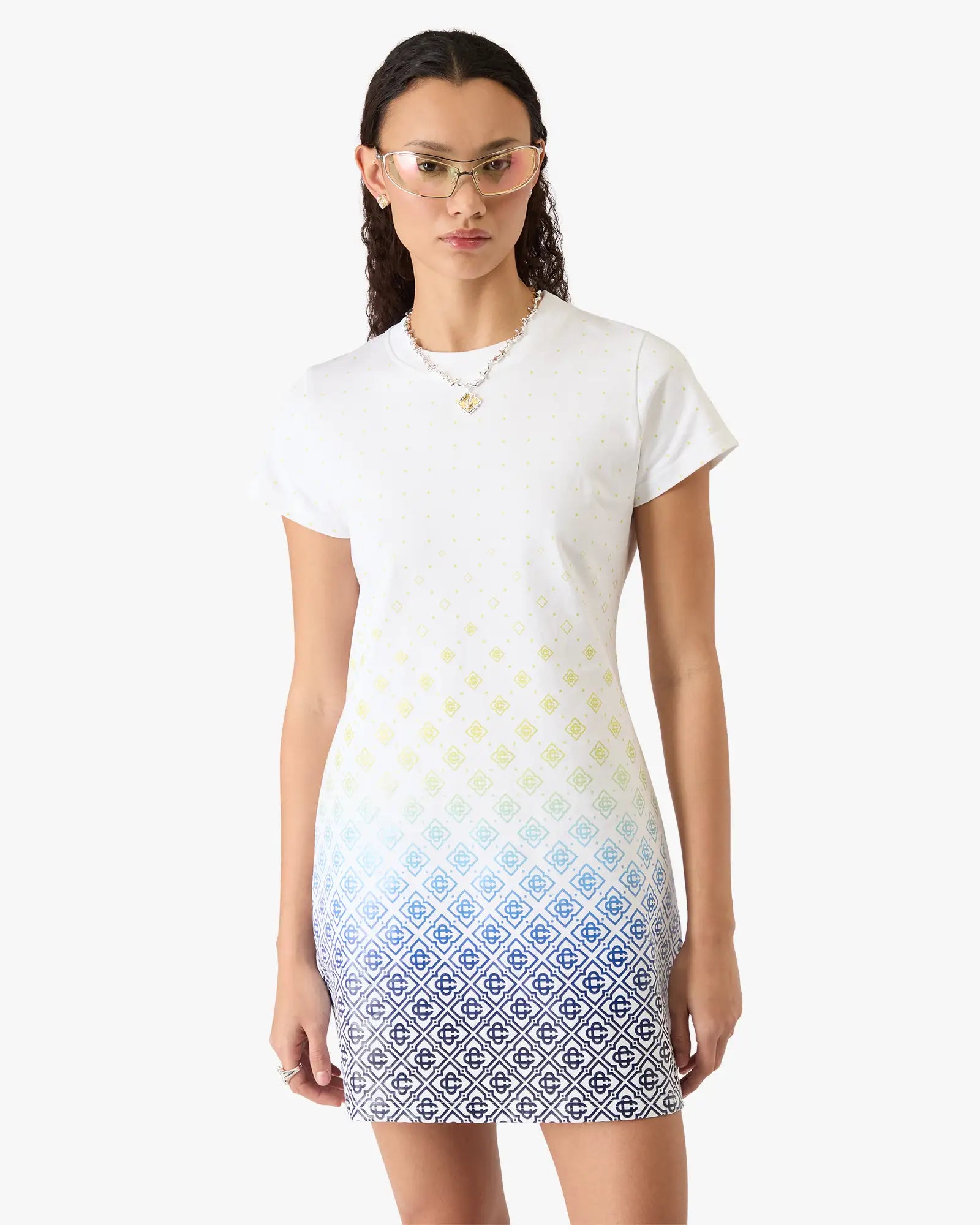 White Gradient Monogram T-Shirt Dress