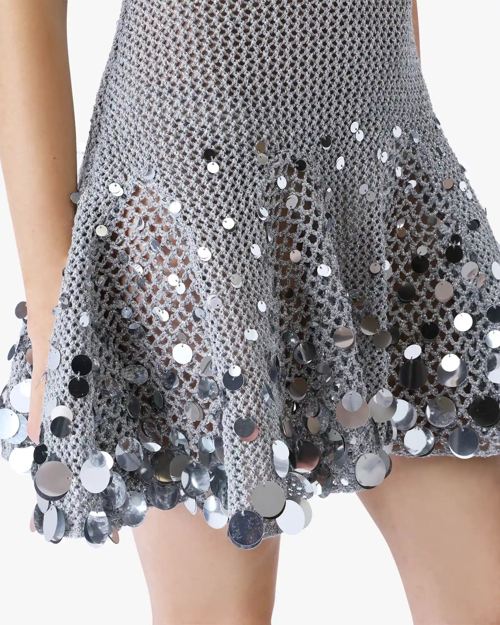 Silver Crochet Mirror Mini Dress