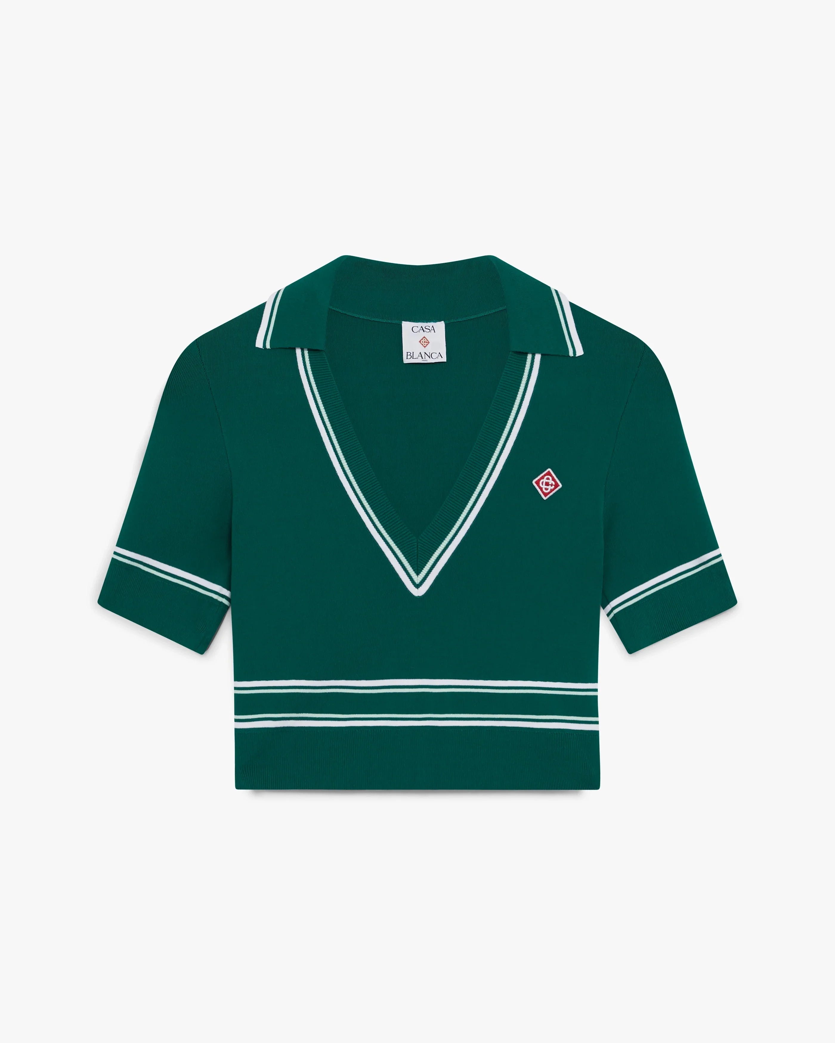 Green Cropped Knit Polo Shirt