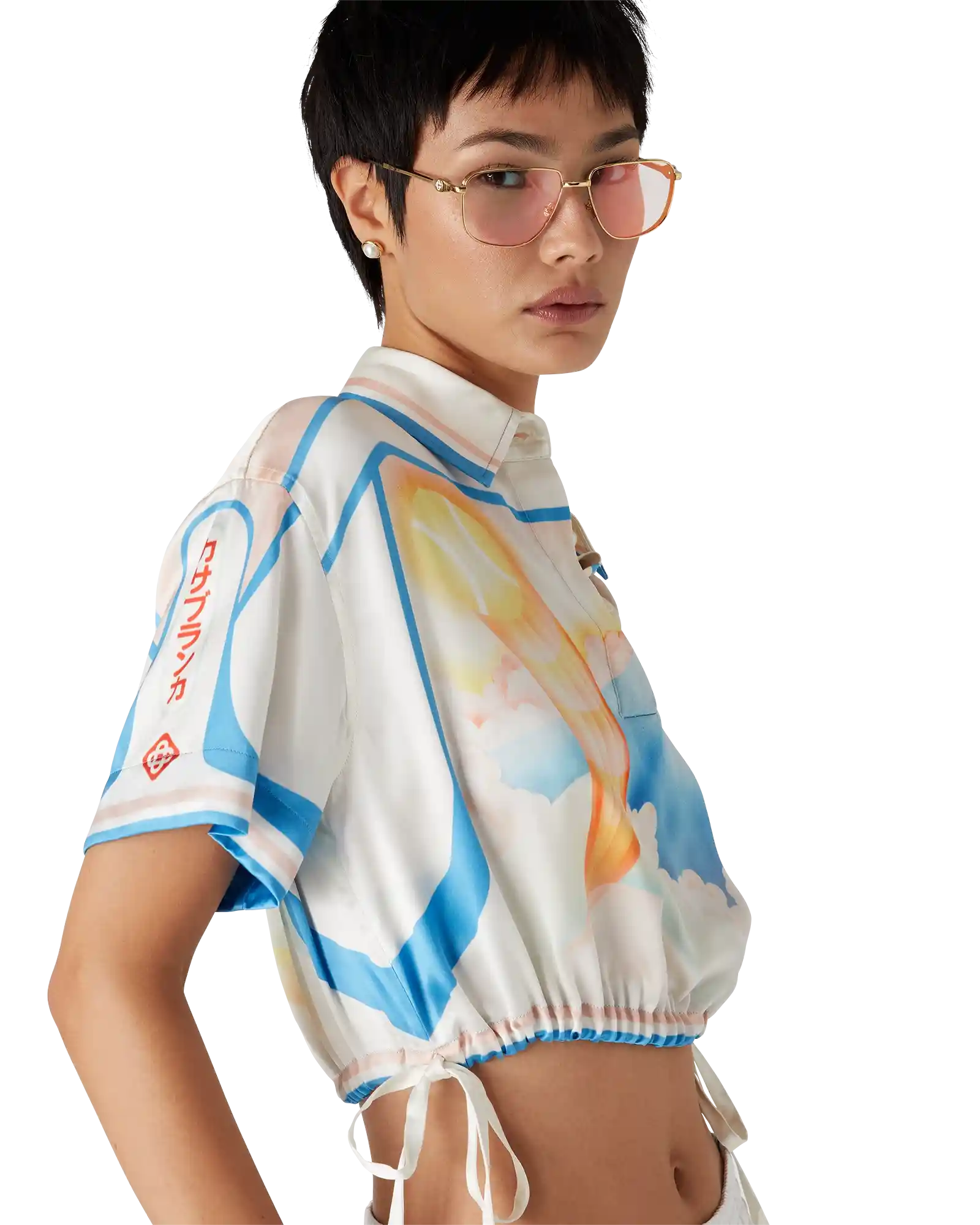 Fuji Dream Short Sleeve Silk Cropped Shirt