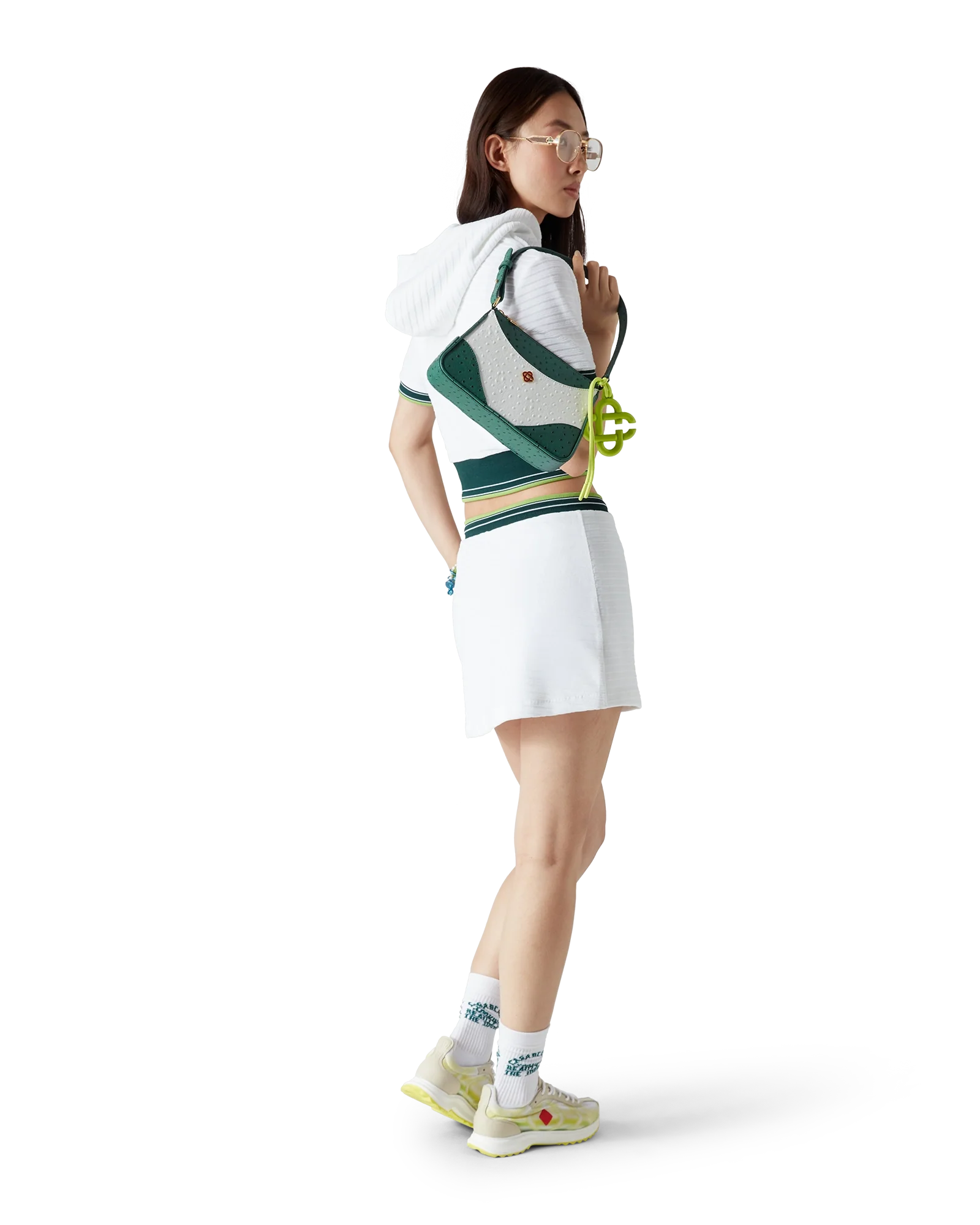 Textured Velour Tennis Cropped Hooded Top