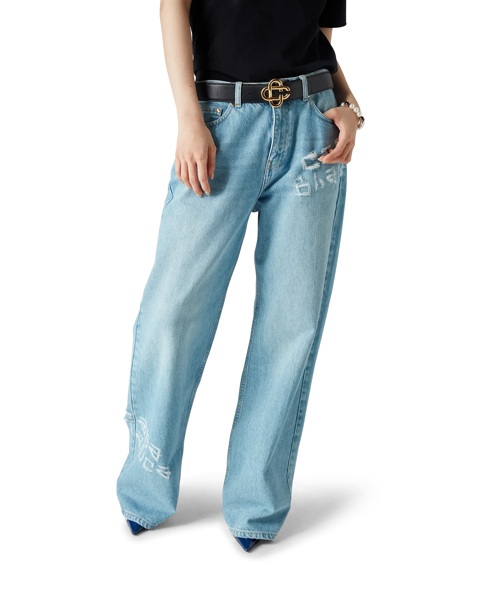 Graffiti Distressed Denim Jeans