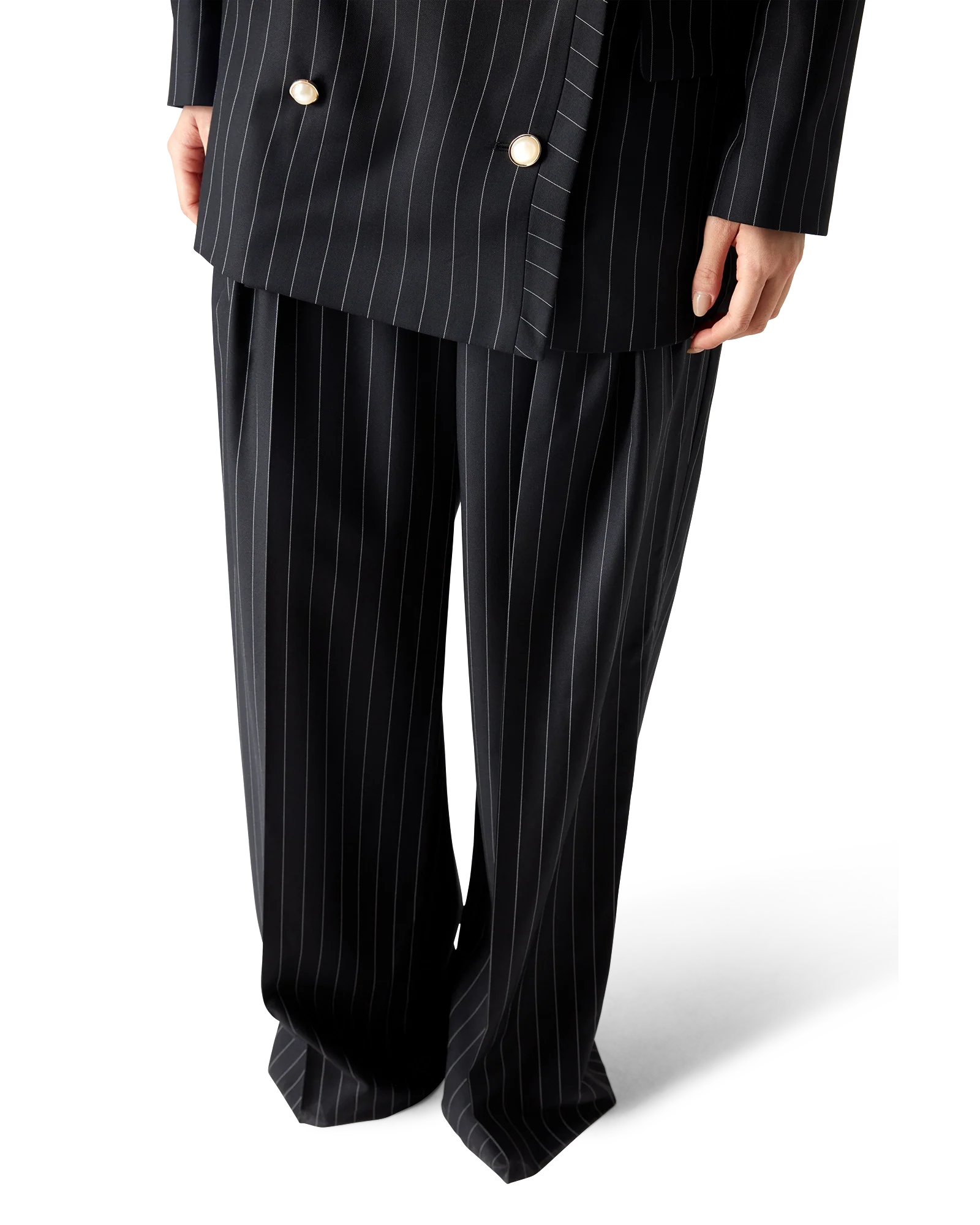 Wool Pinstripe Triple Pleat Tailored Trousers