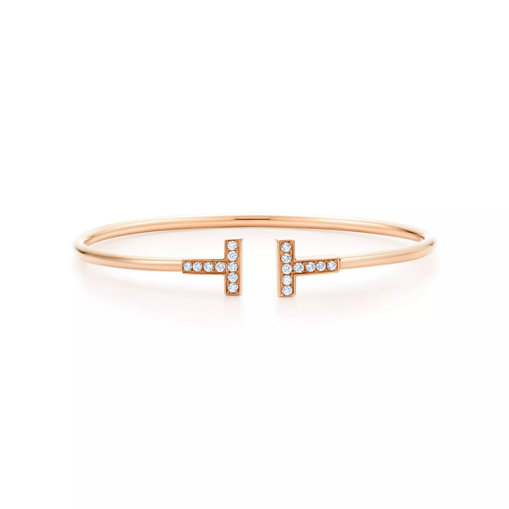 AV T Bracelet - Rose Gold Wire with Diamonds