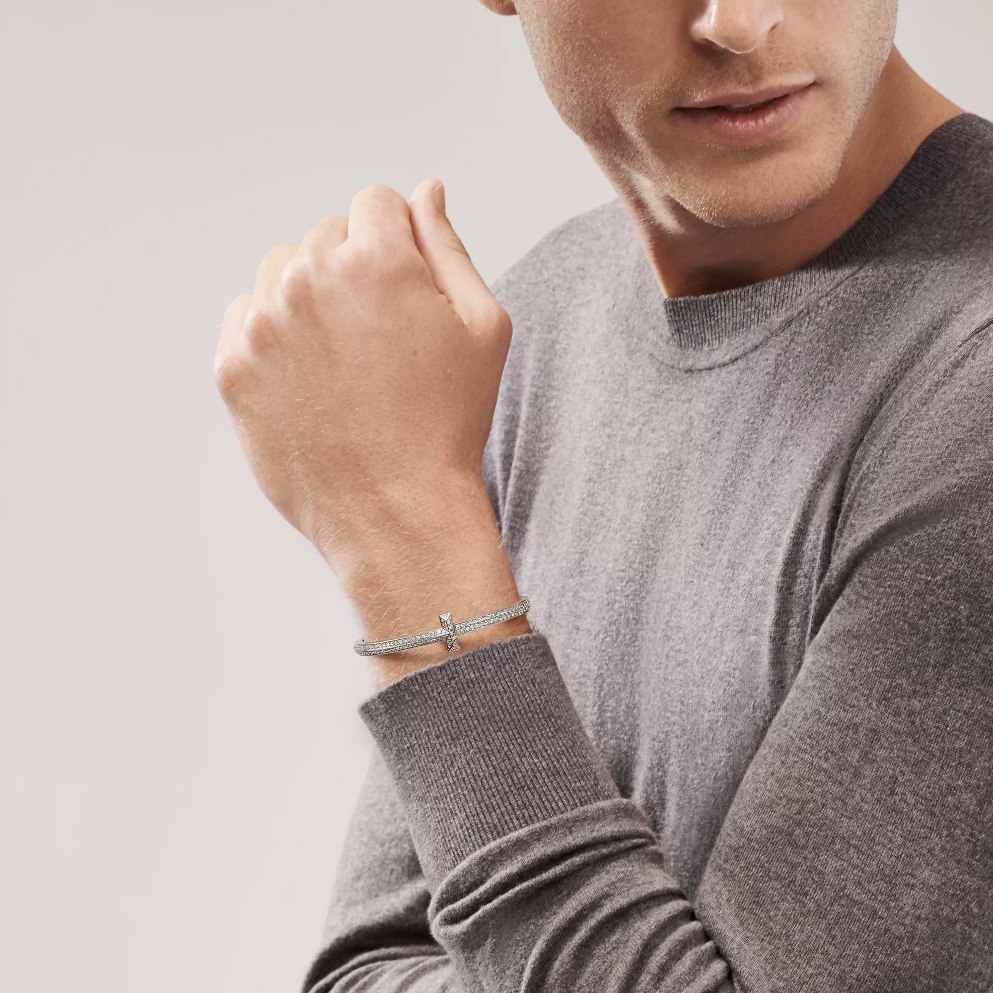 AV T Bracelet - T1 Wide White Gold Diamond Bangle