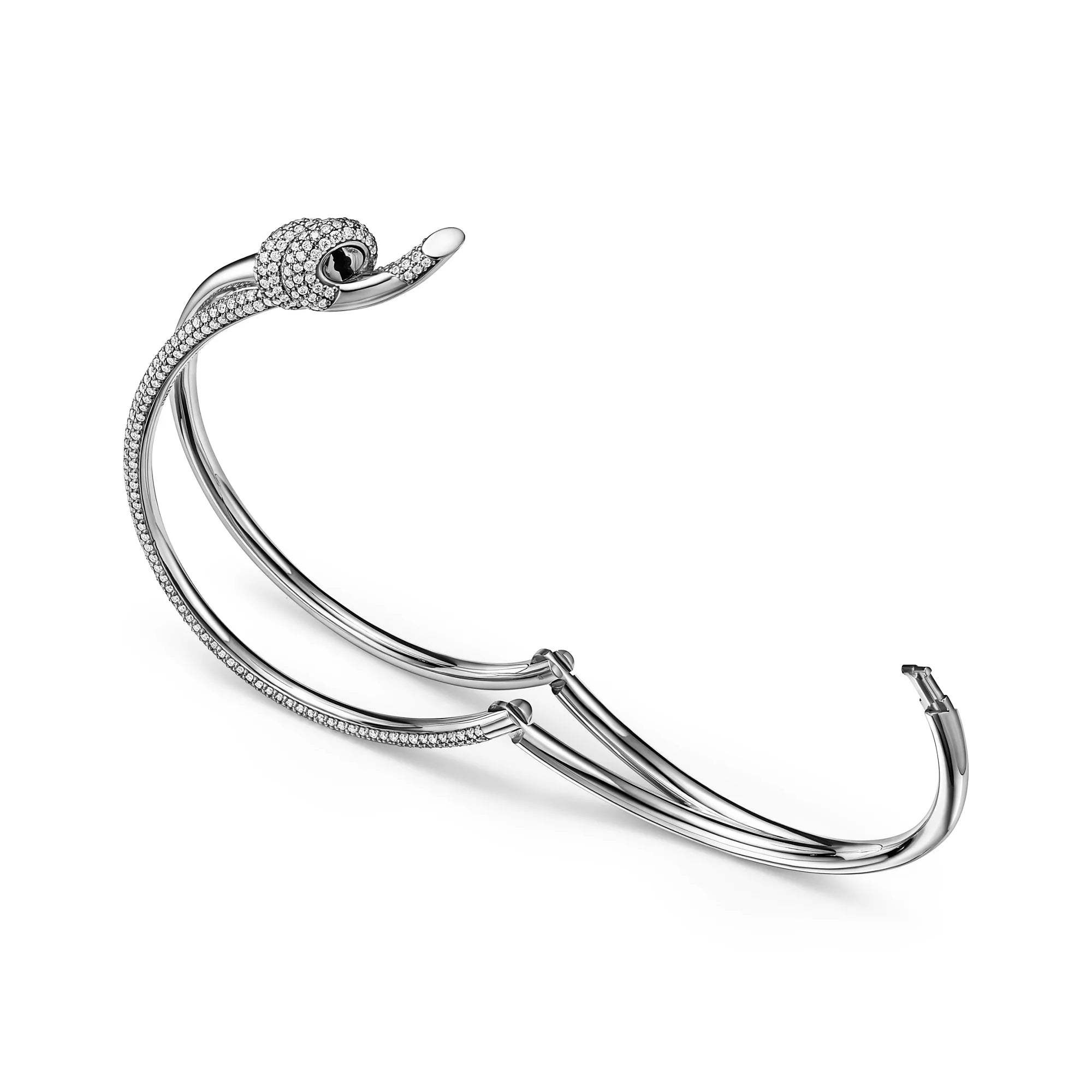 AV Lucent Bracelet - Double Row Diamond Hinged Bangle (White Gold)