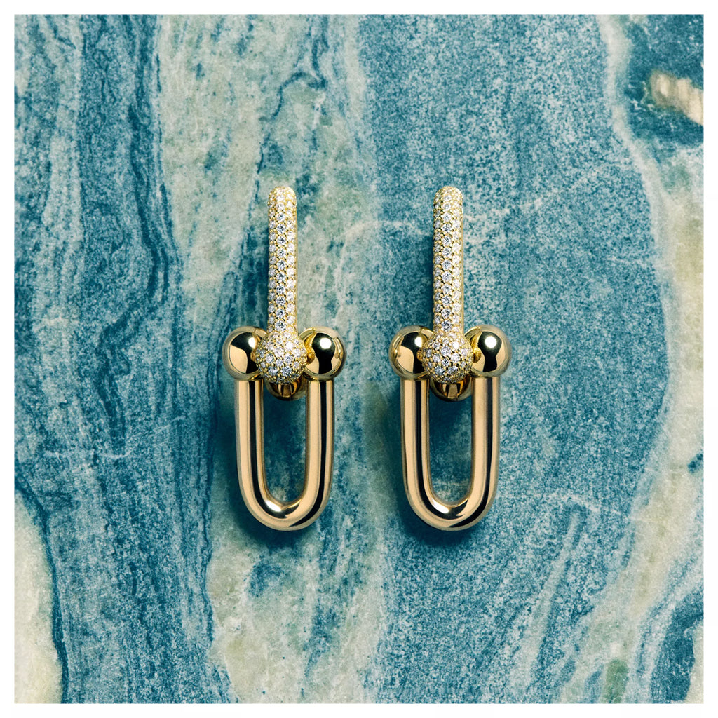 AV Pulse Earrings - Medium Link Pavé Diamonds (Yellow Gold)