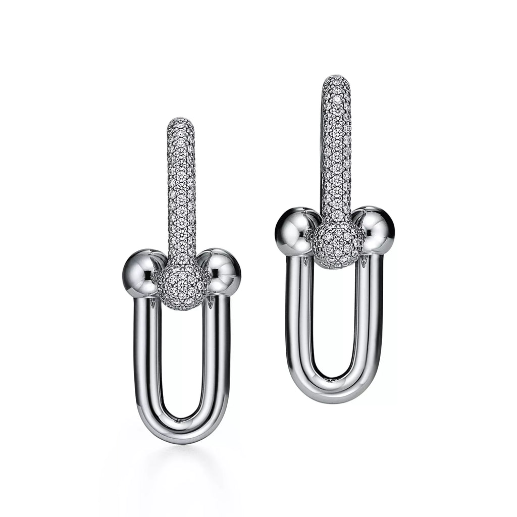 AV Pulse Earrings - Large Link Pavé Diamonds (White Gold)