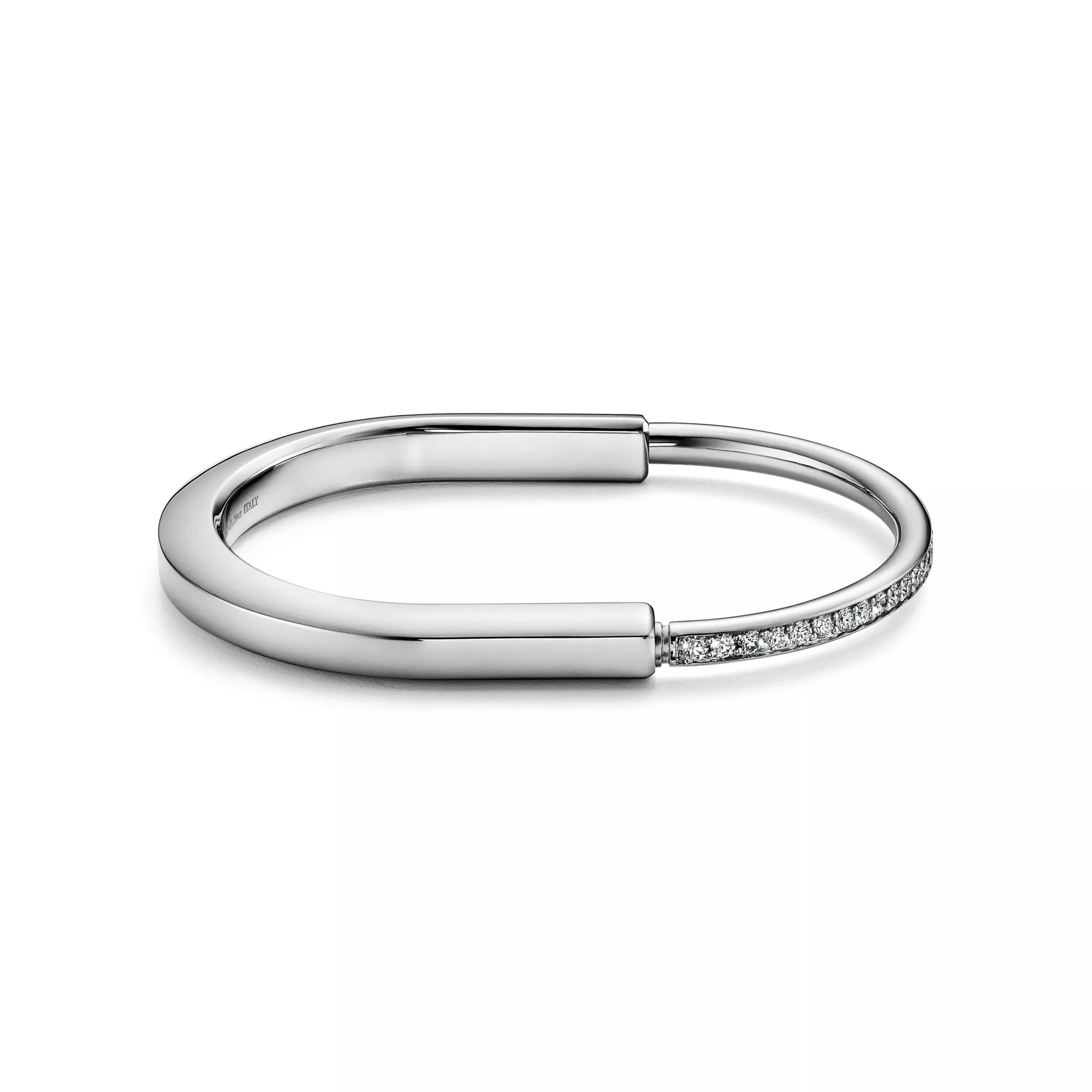 AV Lock bracelet - Bangle in White Gold with Half Pavé Diamonds