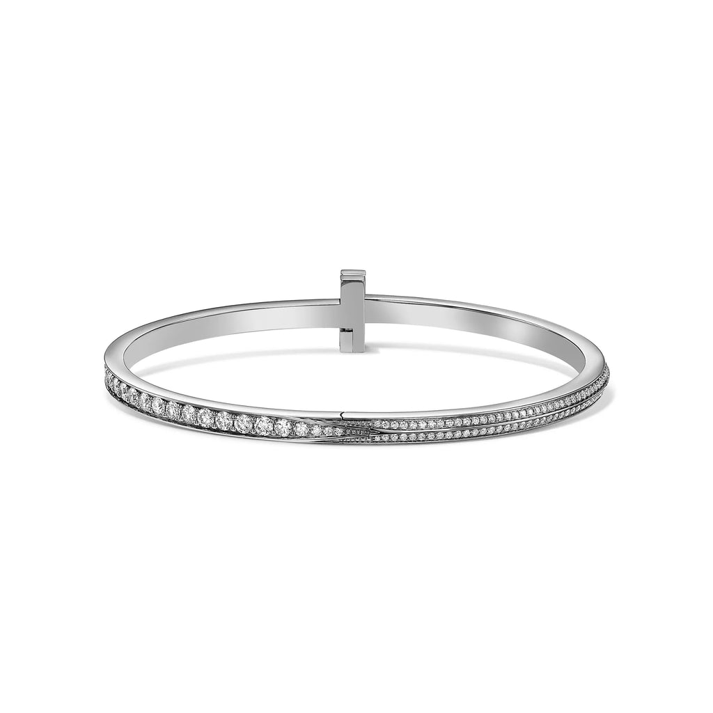 AV T Bracelet - T1 Narrow Pavé Diamond Hinged Bangle in White Gold