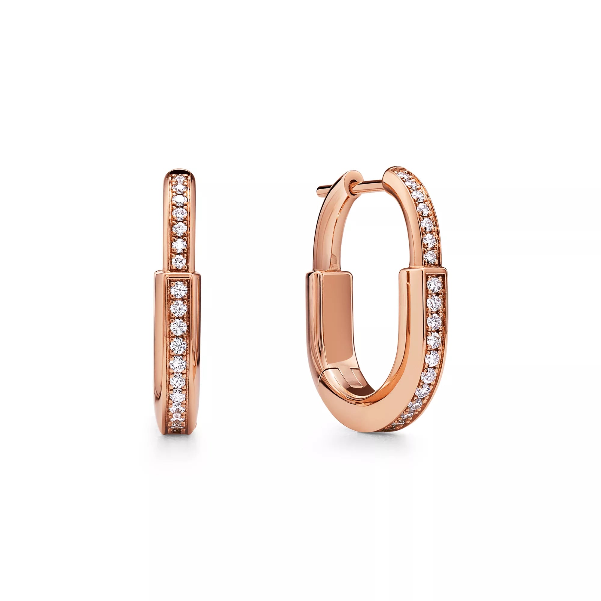 AV Lock Earrings - Rose Gold with Full Pavé Diamonds, Small