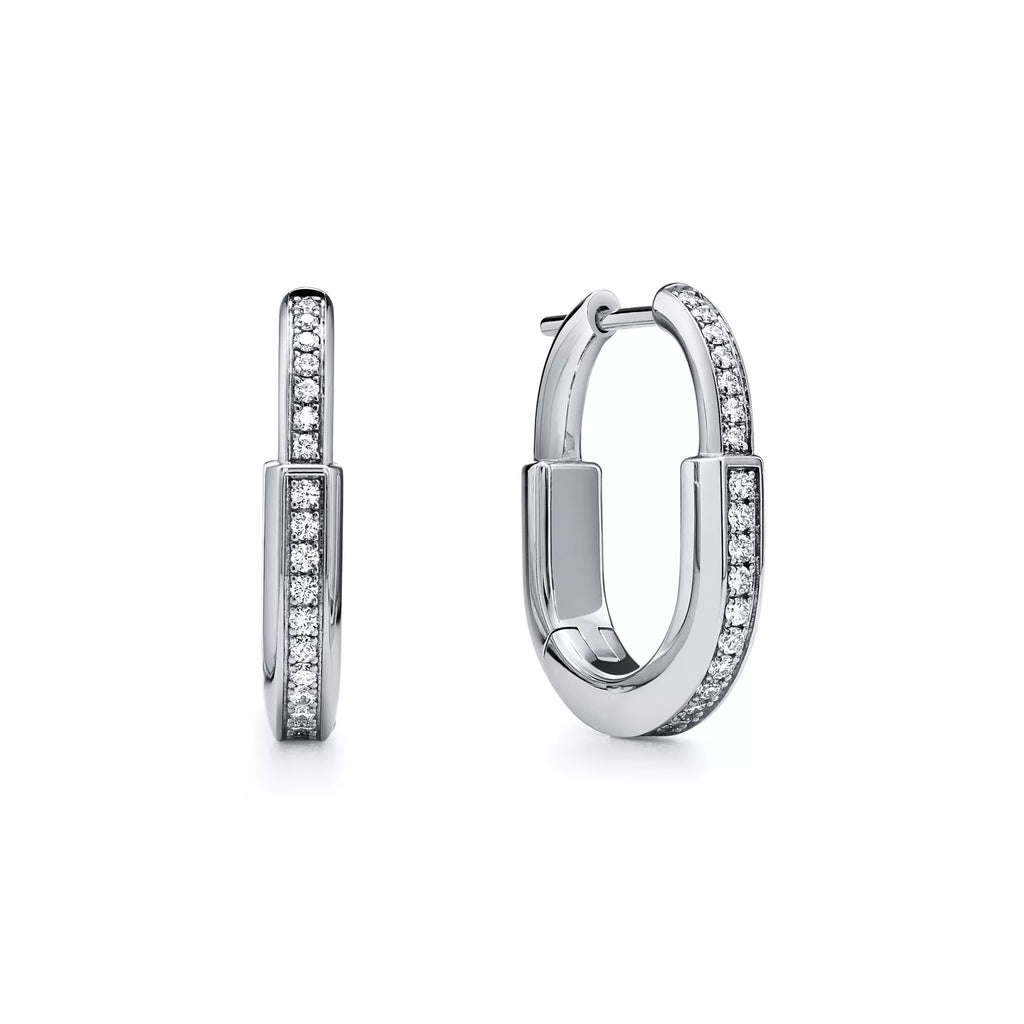 AV Lock Earrings - White Gold with Full Pavé Diamonds, Small