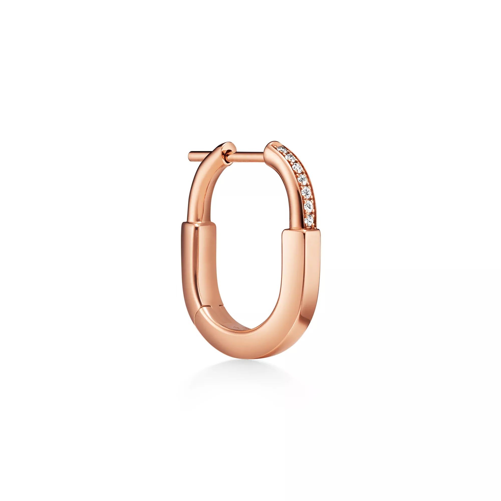 AV Lock Earrings - Rose Gold with Half Pavé Diamonds, Small