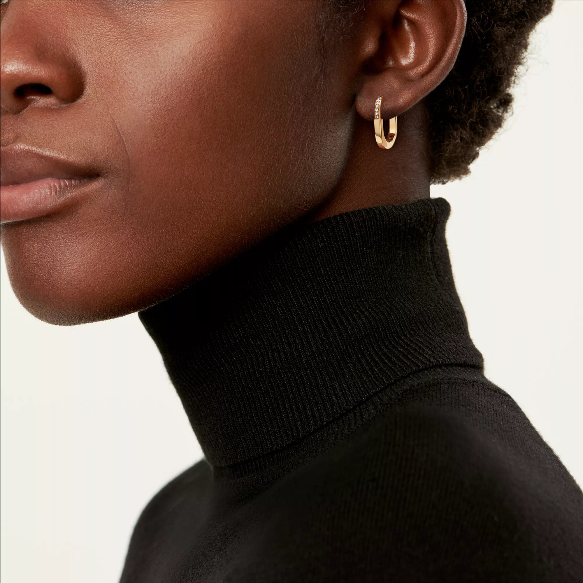 AV Lock Earrings - Yellow Gold with Half Pavé Diamonds, Small