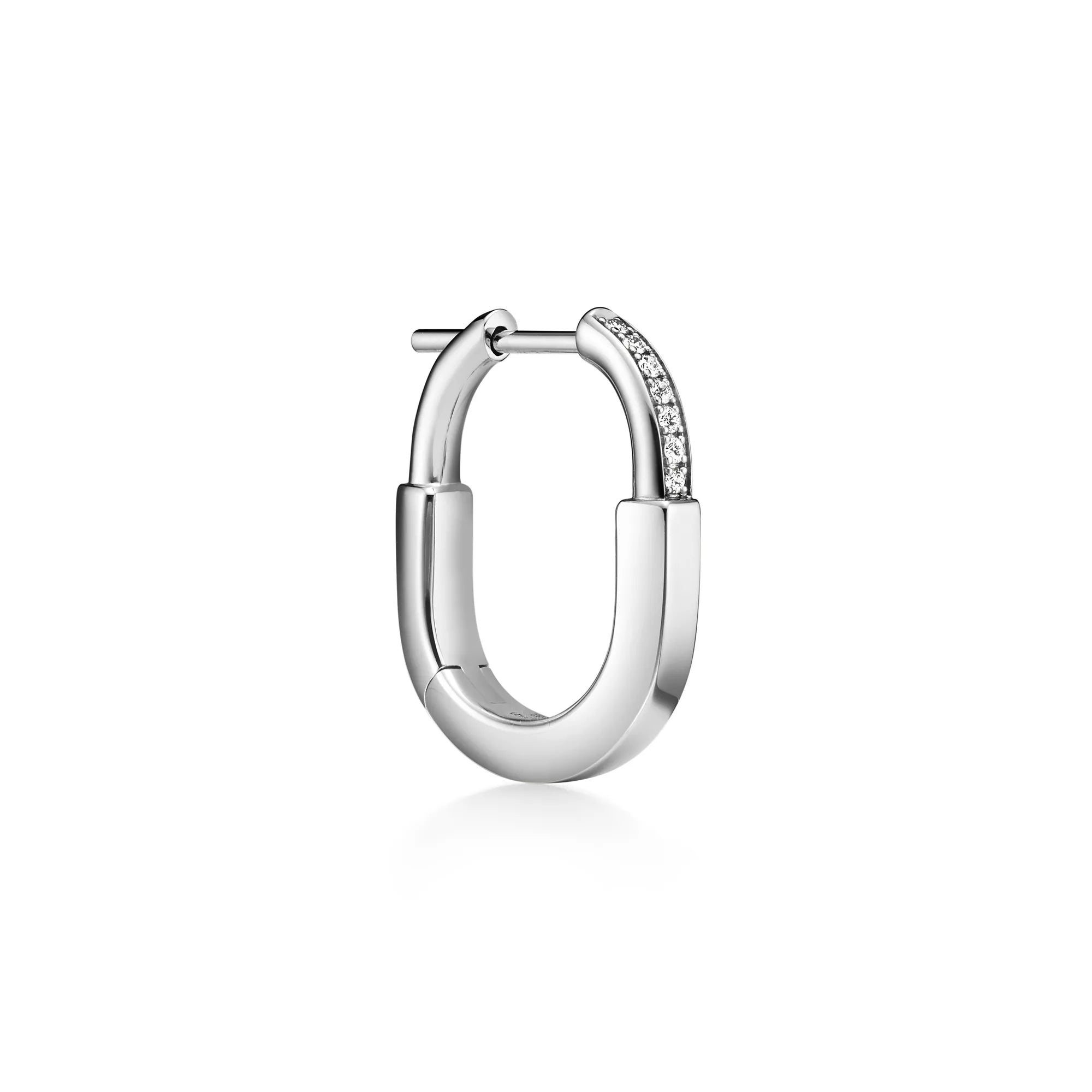 AV Lock Earrings - White Gold with Half Pavé Diamonds, Small
