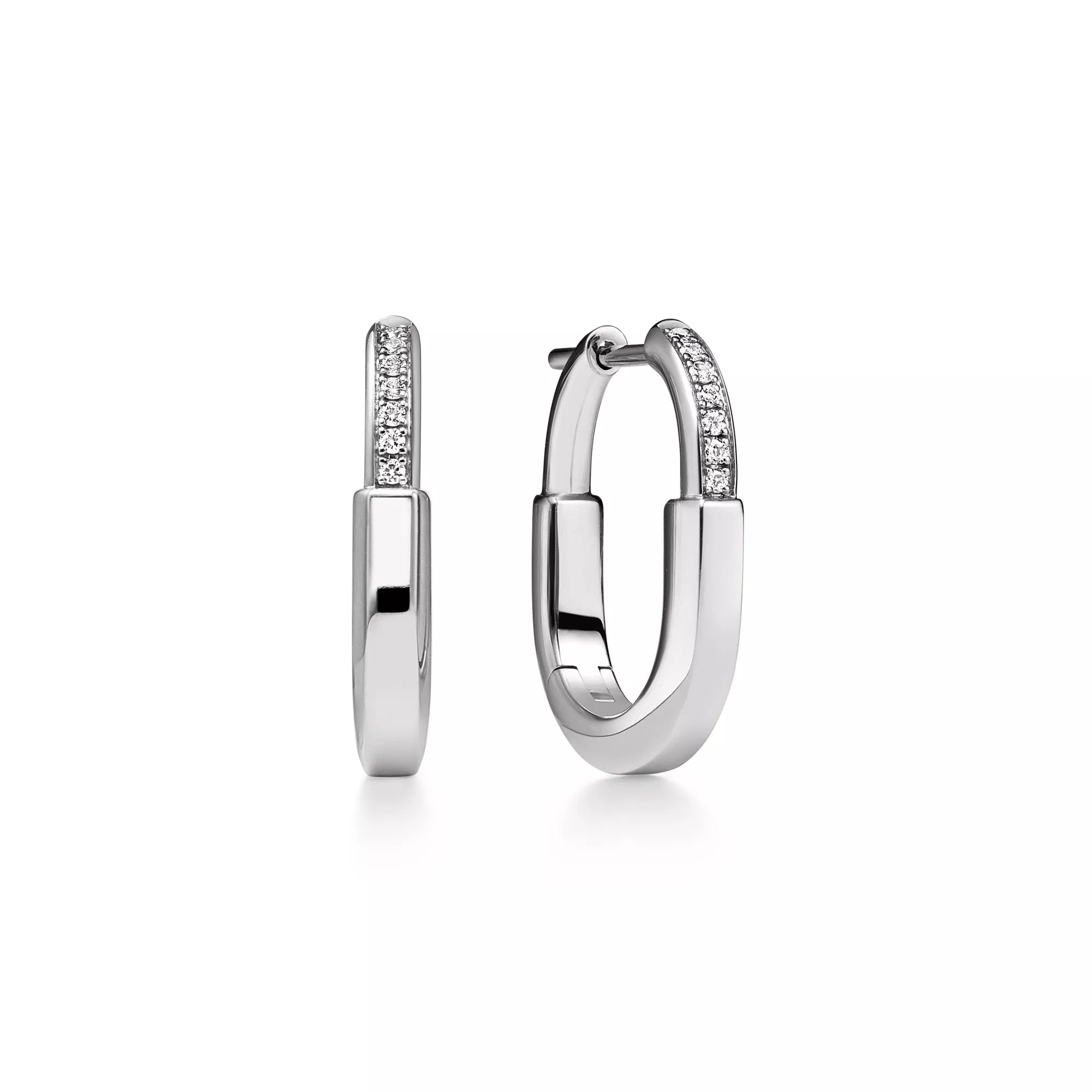 AV Lock Earrings - White Gold with Half Pavé Diamonds, Small