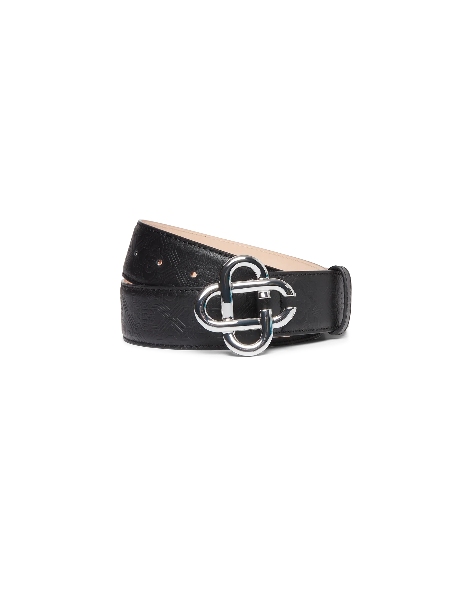 Mens Black Silver CC Logo Buckle Belt