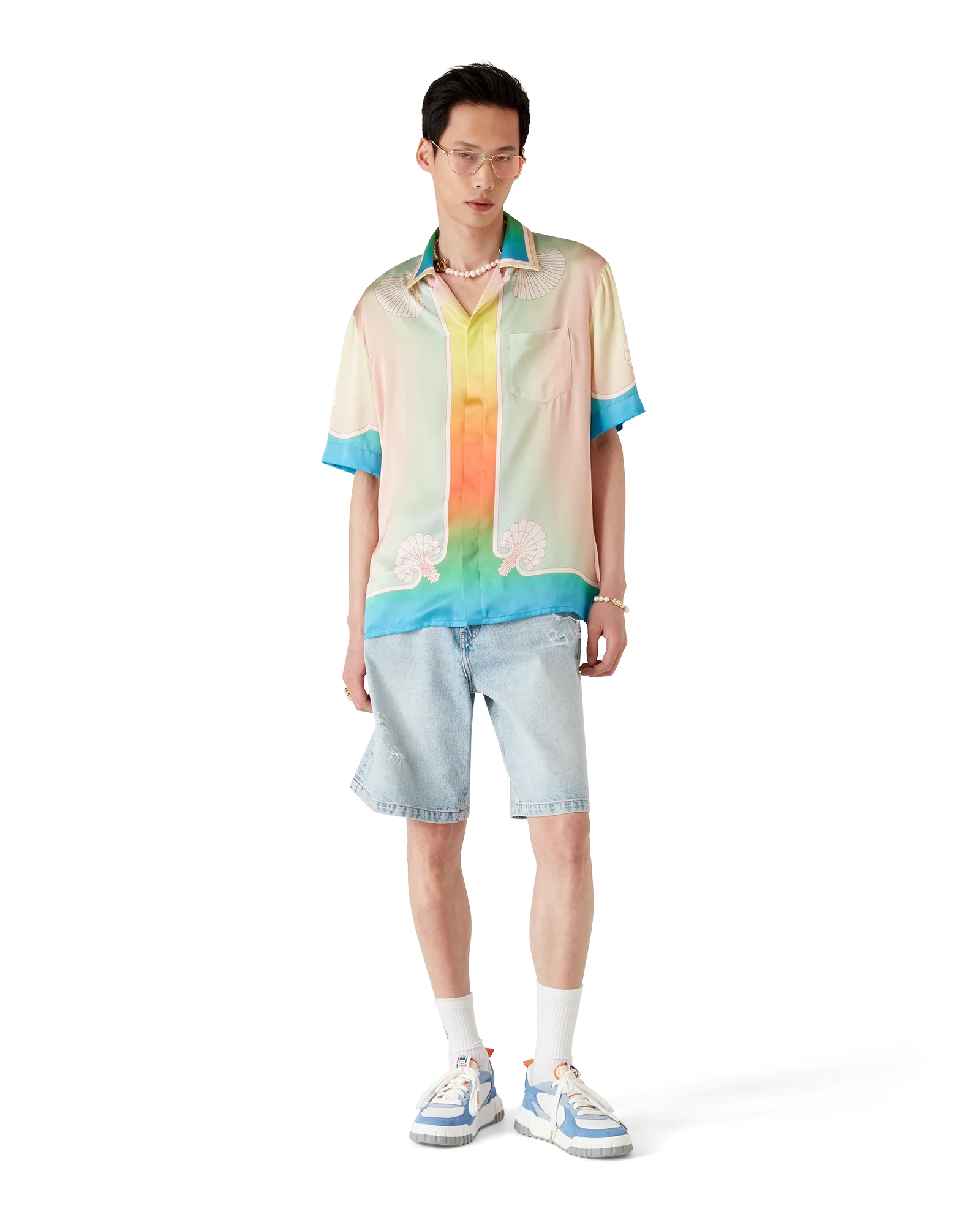 Men's White & Blue Court Sneaker
