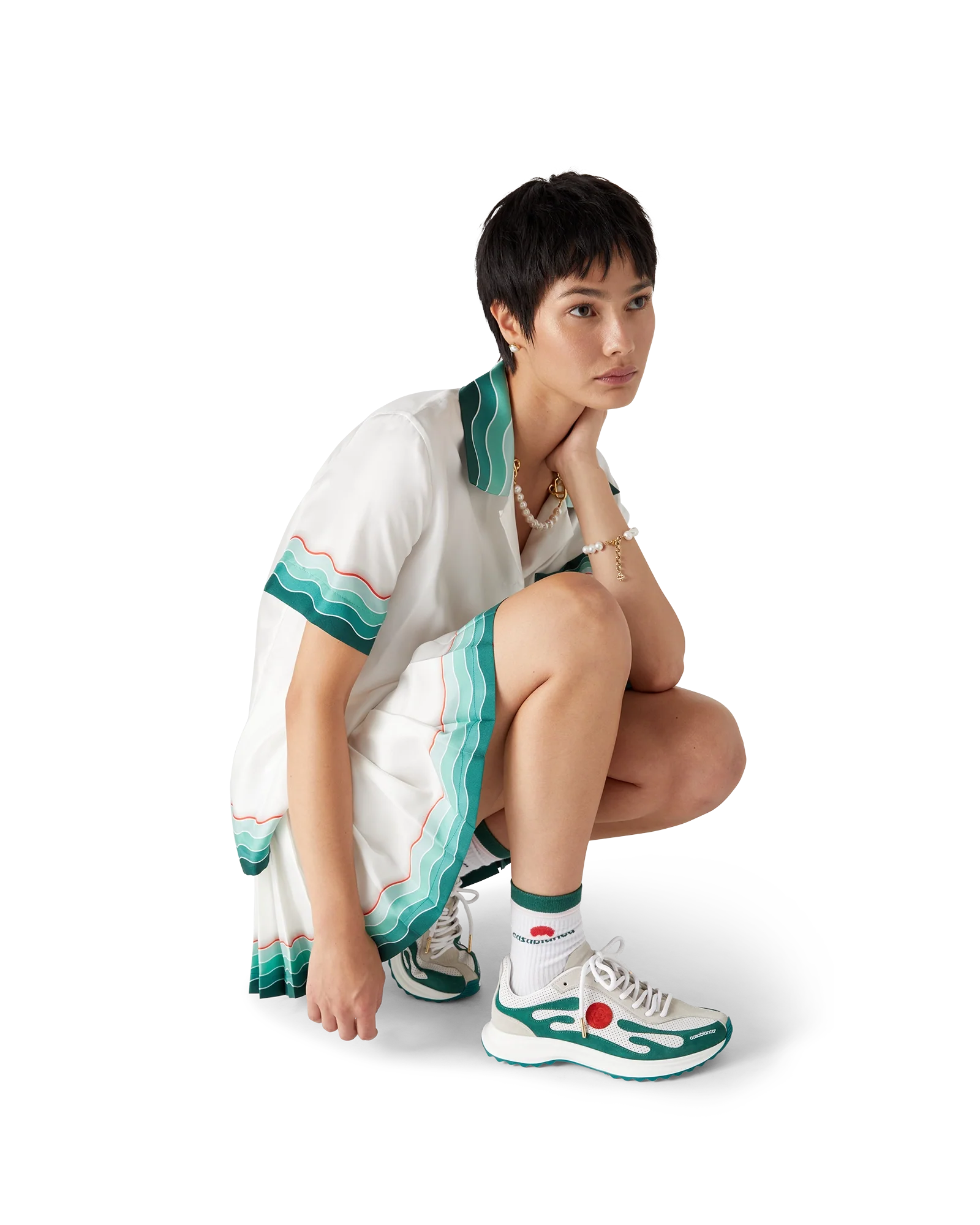 Women's White & Green Stade Sneaker
