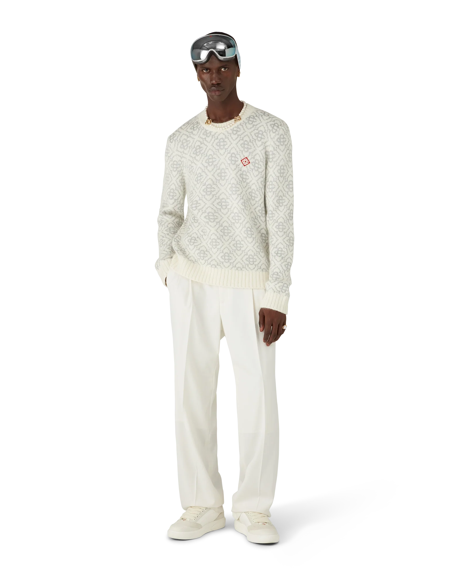 Silver Monogram Mohair Blend Crew Neck