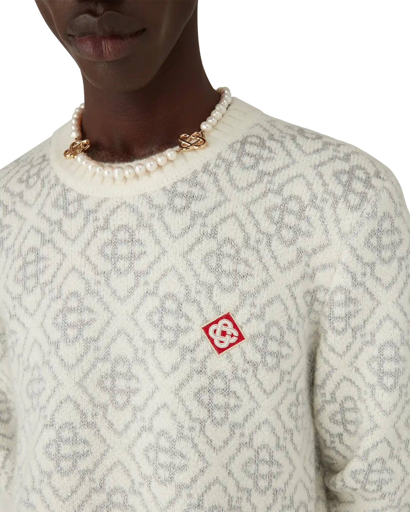 Silver Monogram Mohair Blend Crew Neck