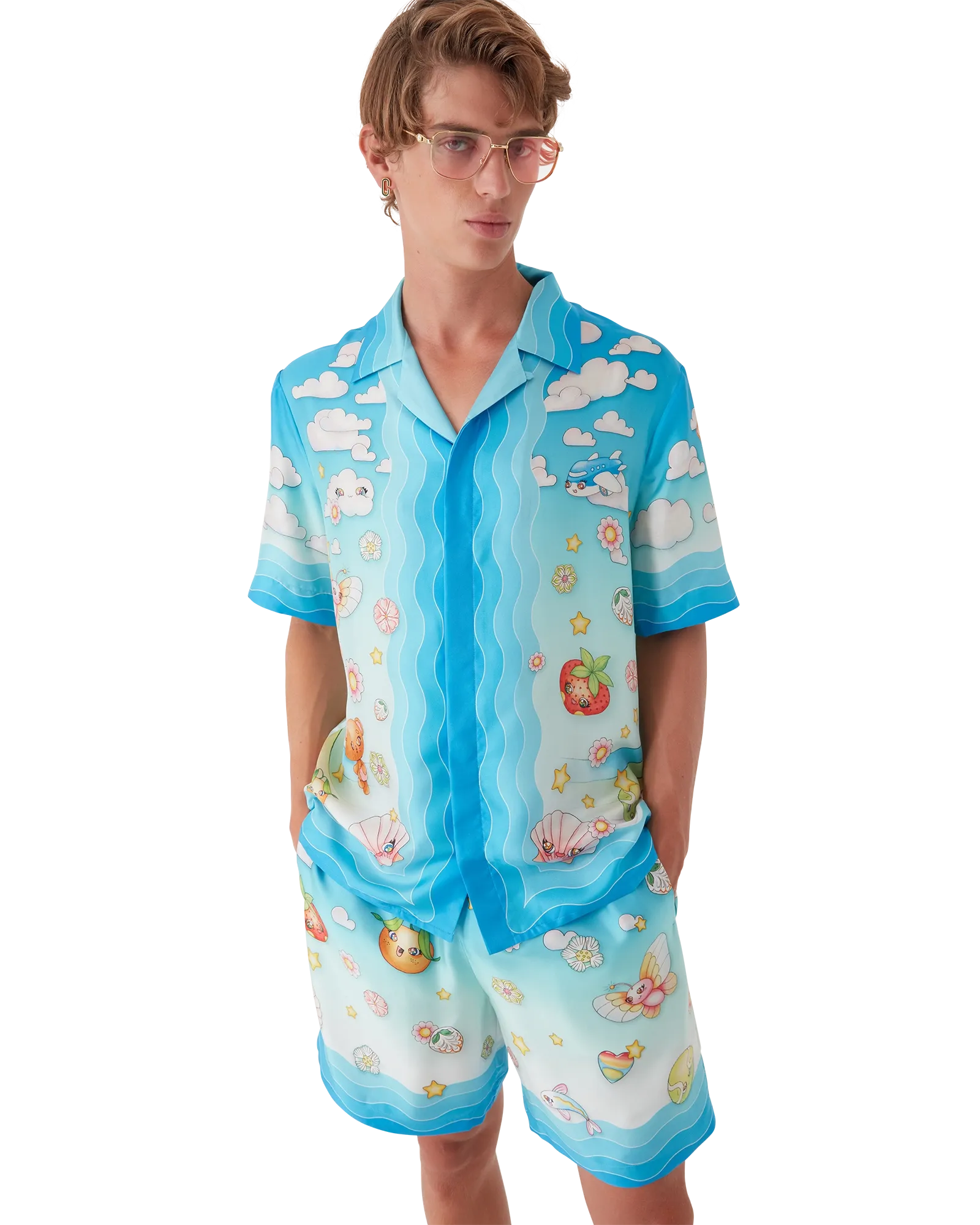 Kawaii Motif Short Sleeve Silk Twill  Shirt
