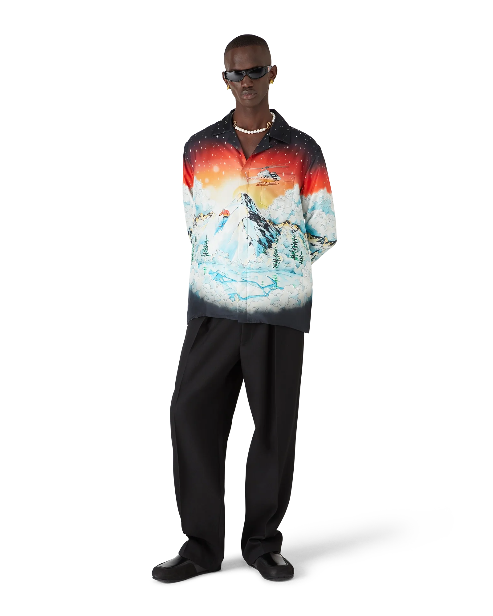 Ski Lake  Long Sleeve Silk Twill Shirt