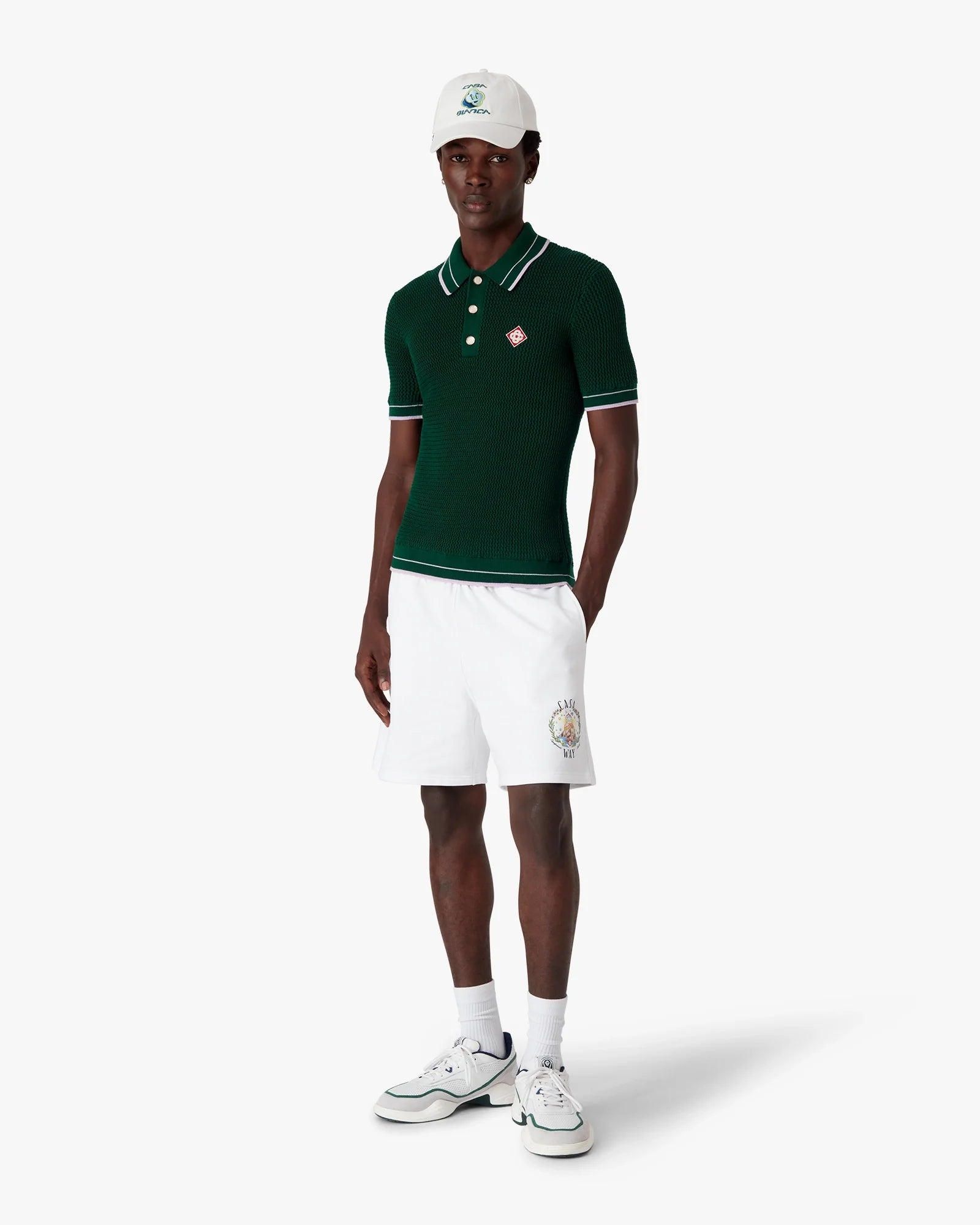 Green Crochet Short Sleeve Polo Shirt