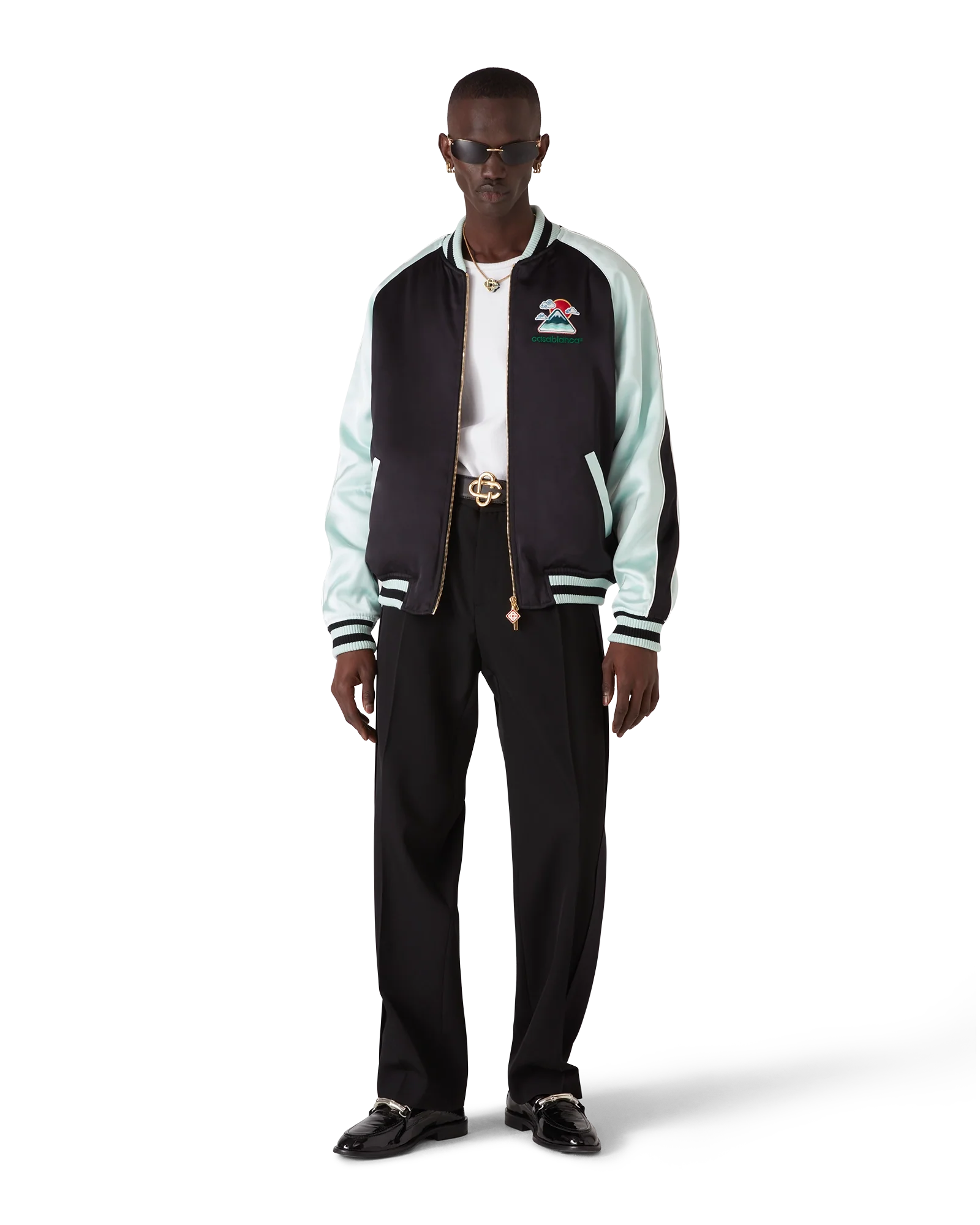 Embroidered Satin Bomber Jacket