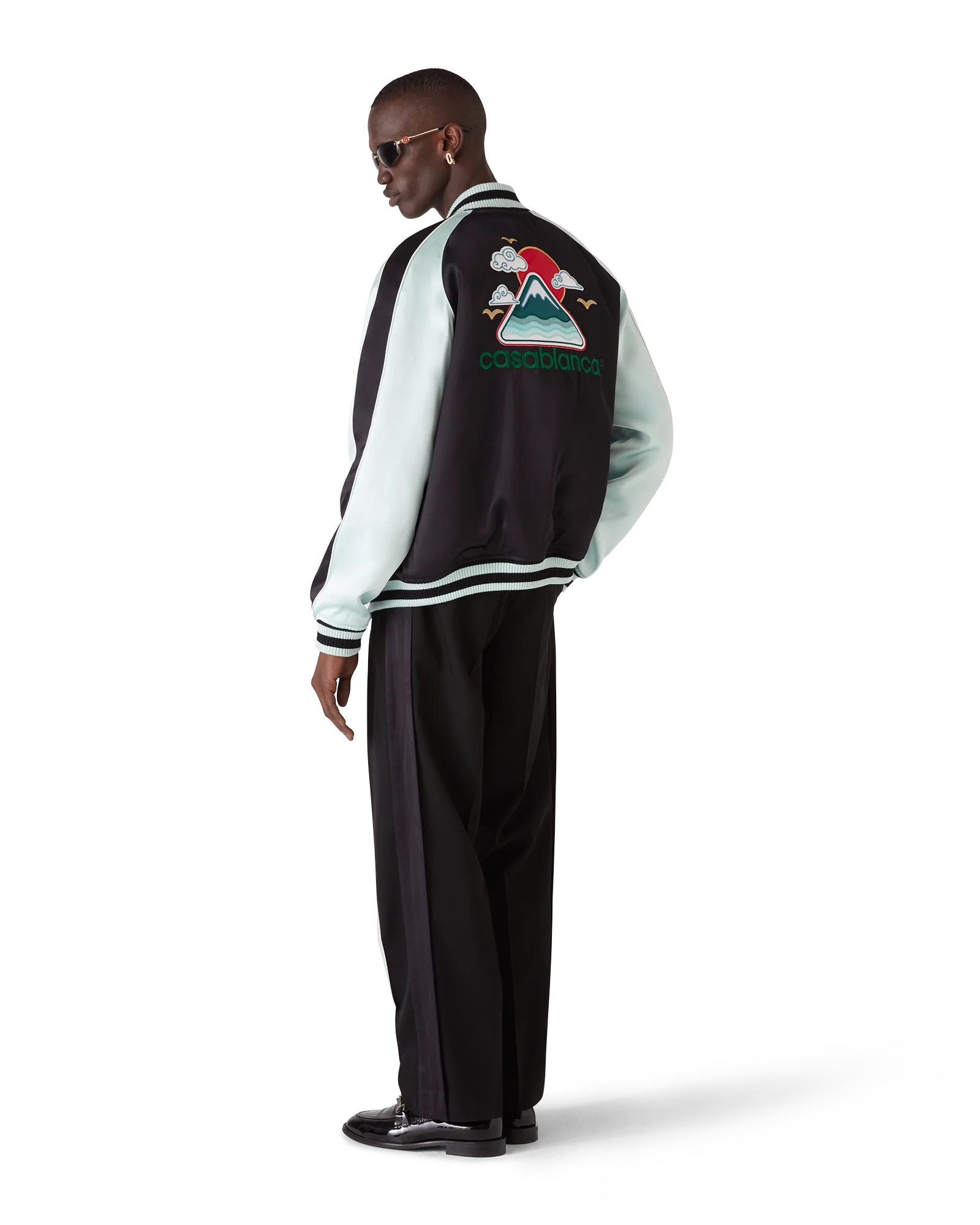 Embroidered Satin Bomber Jacket