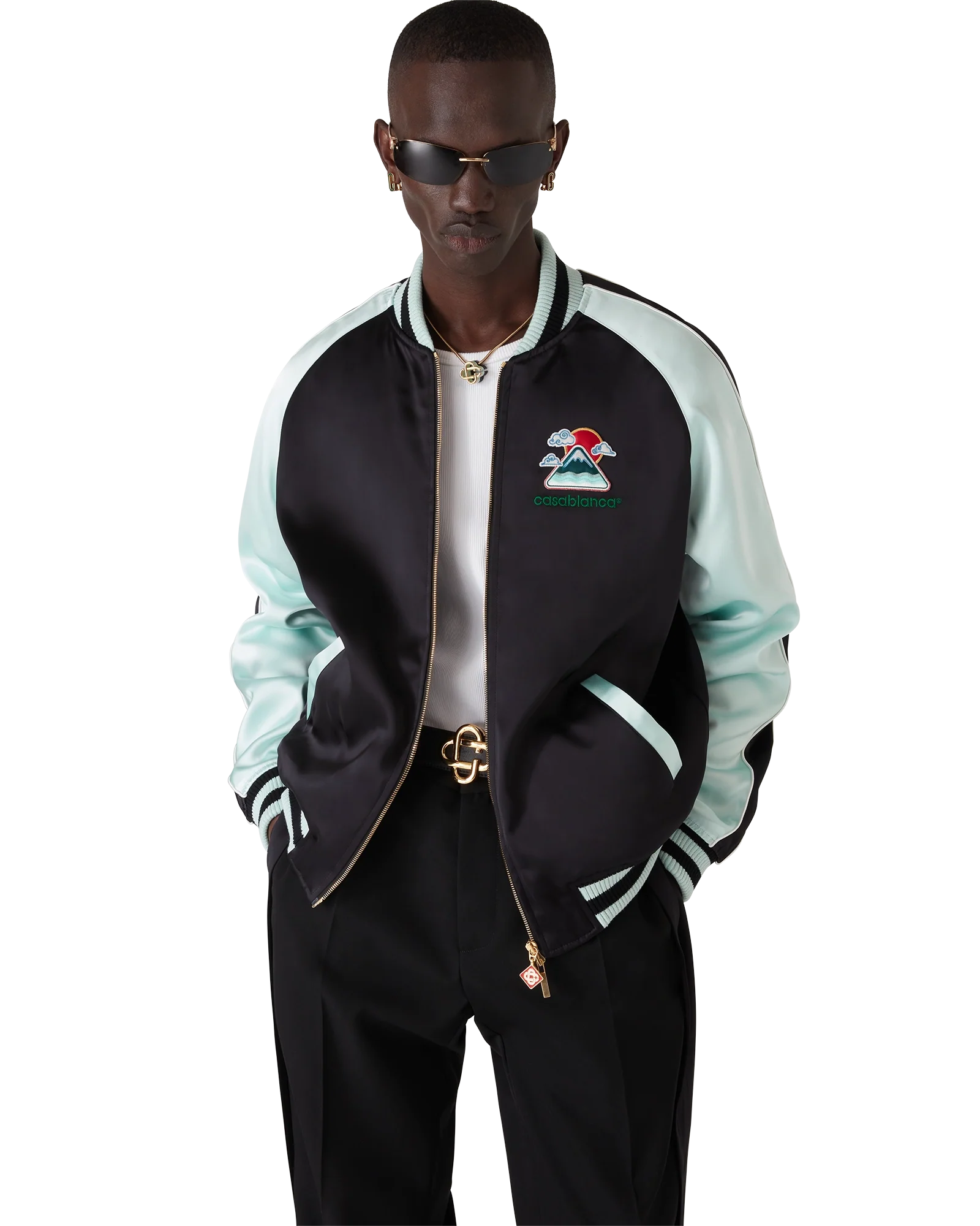 Embroidered Satin Bomber Jacket