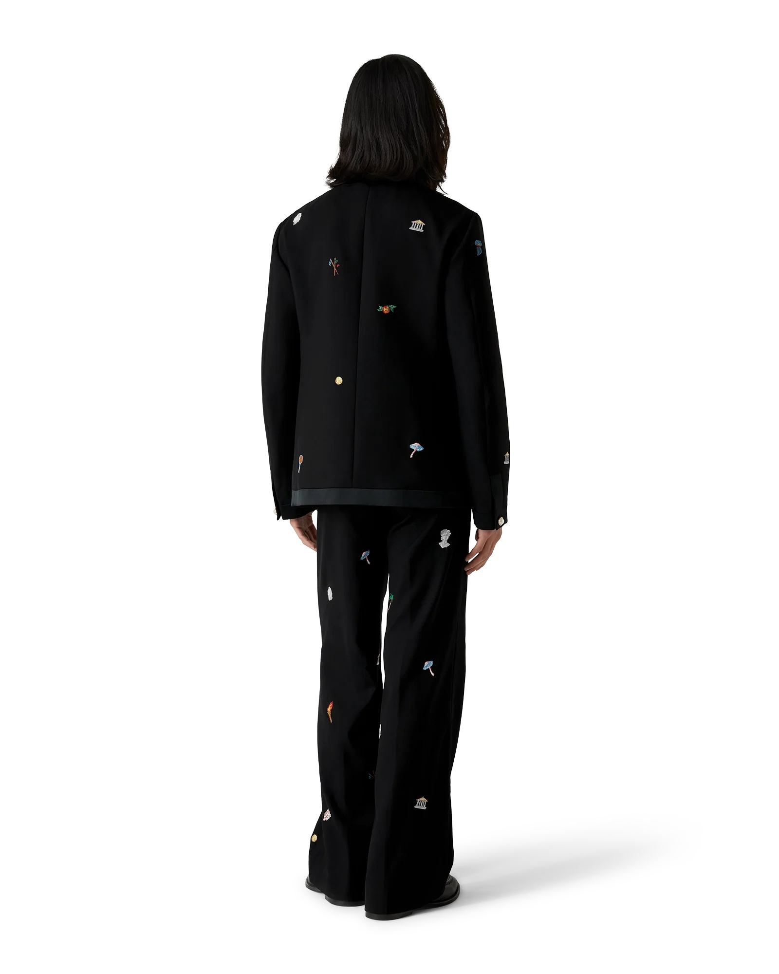 Embroidered Motif Wool Tailored Trousers