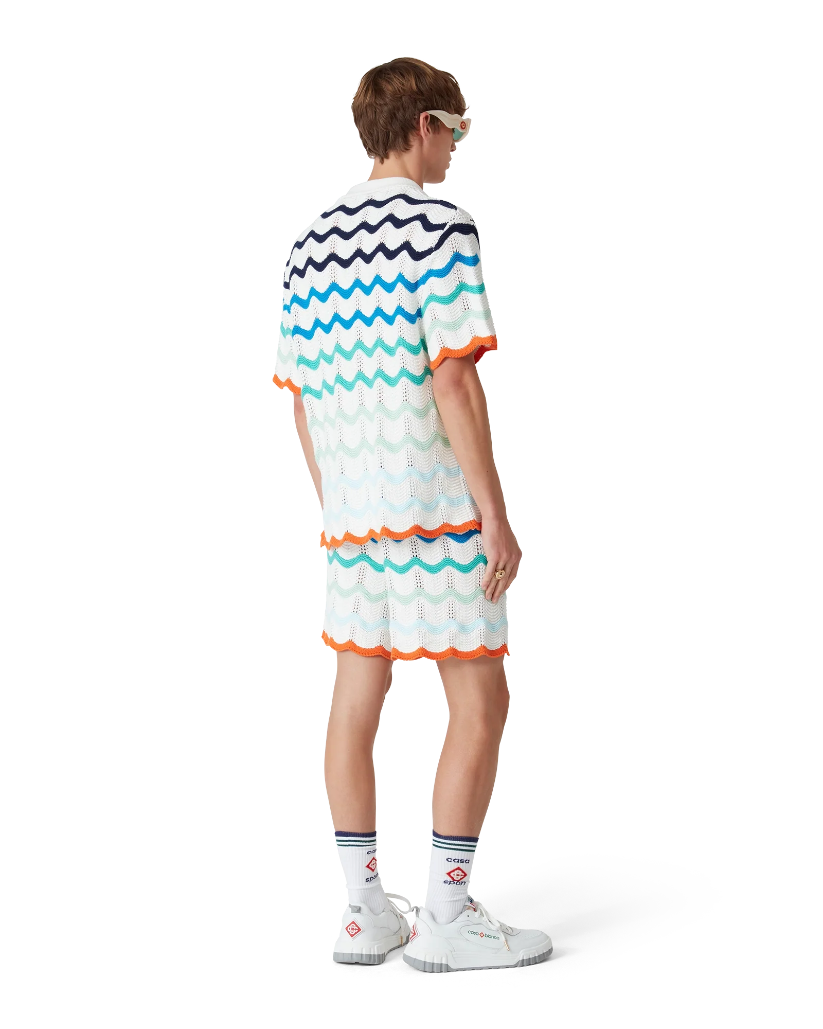 Gradient Wave Short Sleeve Crochet Shirt