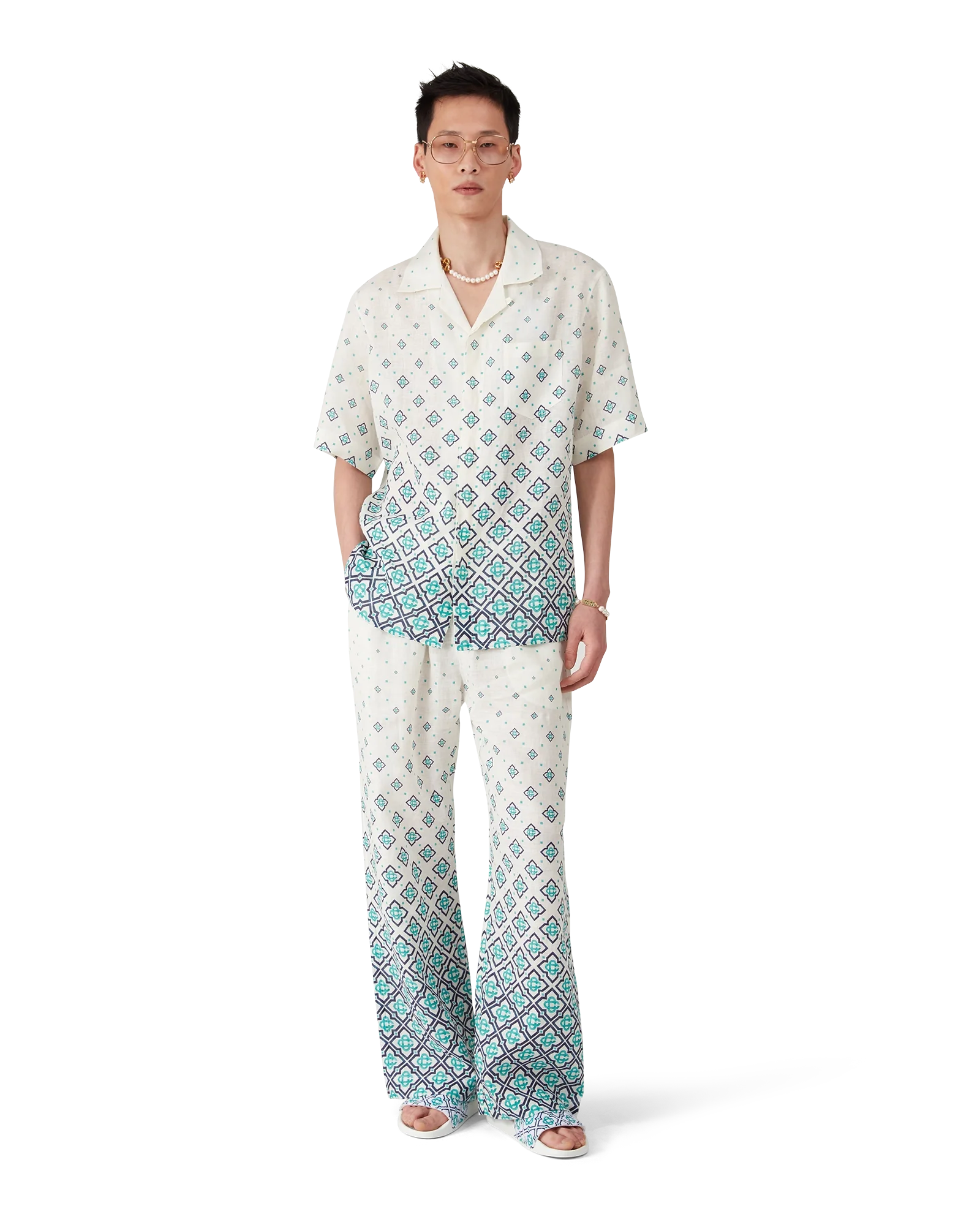 Gradient Monogram Short Sleeve Linen Shirt
