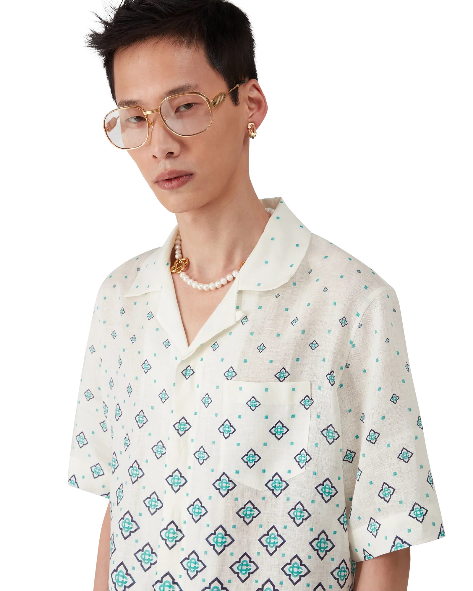 Gradient Monogram Short Sleeve Linen Shirt