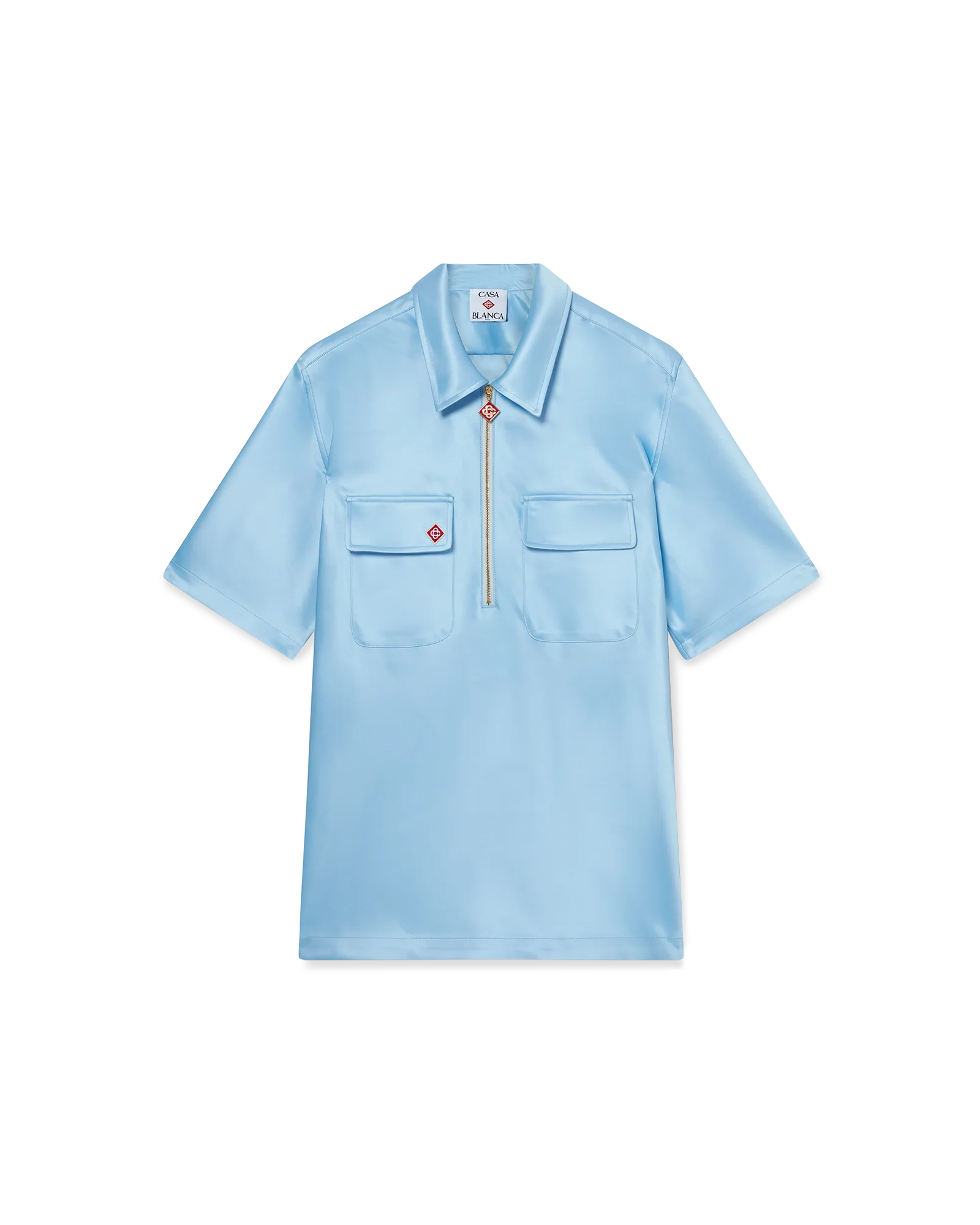 Satin Quarter Short Sleeve Zip Shirt
