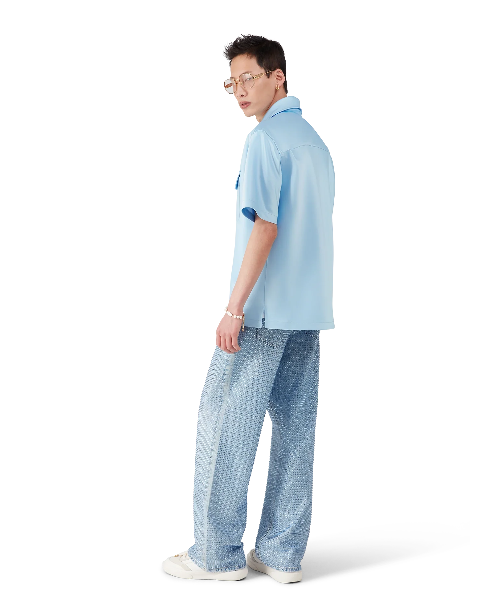 Satin Quarter Short Sleeve Zip Shirt