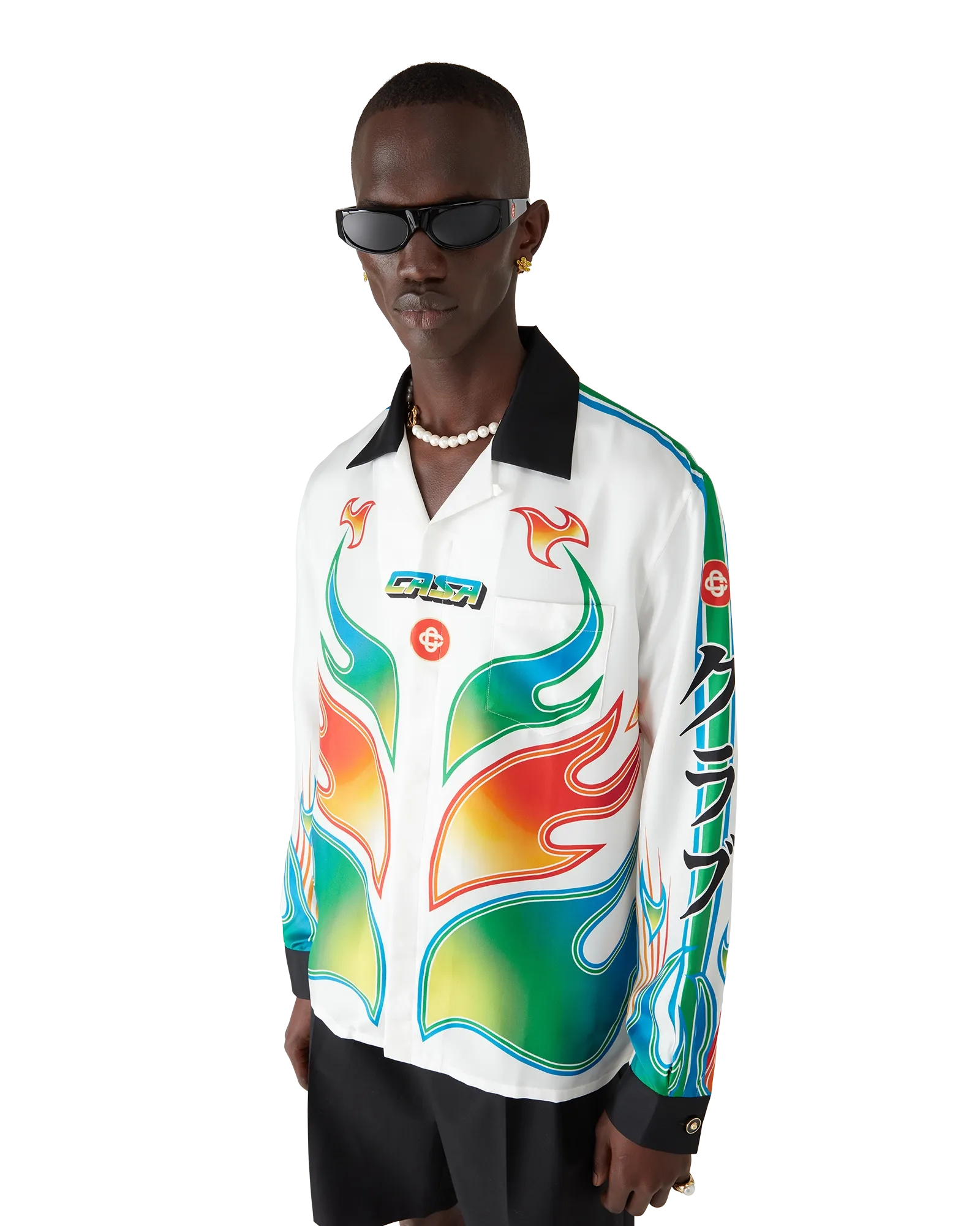 Flame Laurel  Long Sleeve Silk Twill Shirt